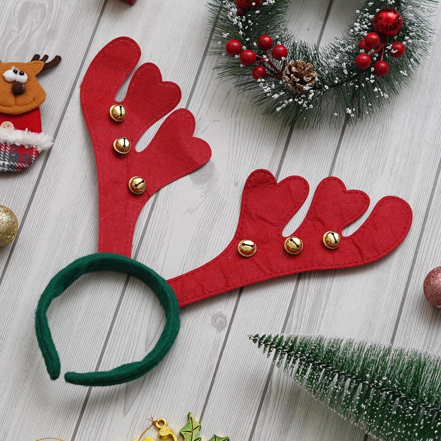 Christmas Red Reindeer Antlers Headband with Bells - Pack of 1 ACCESSORIES Pretty UR Party