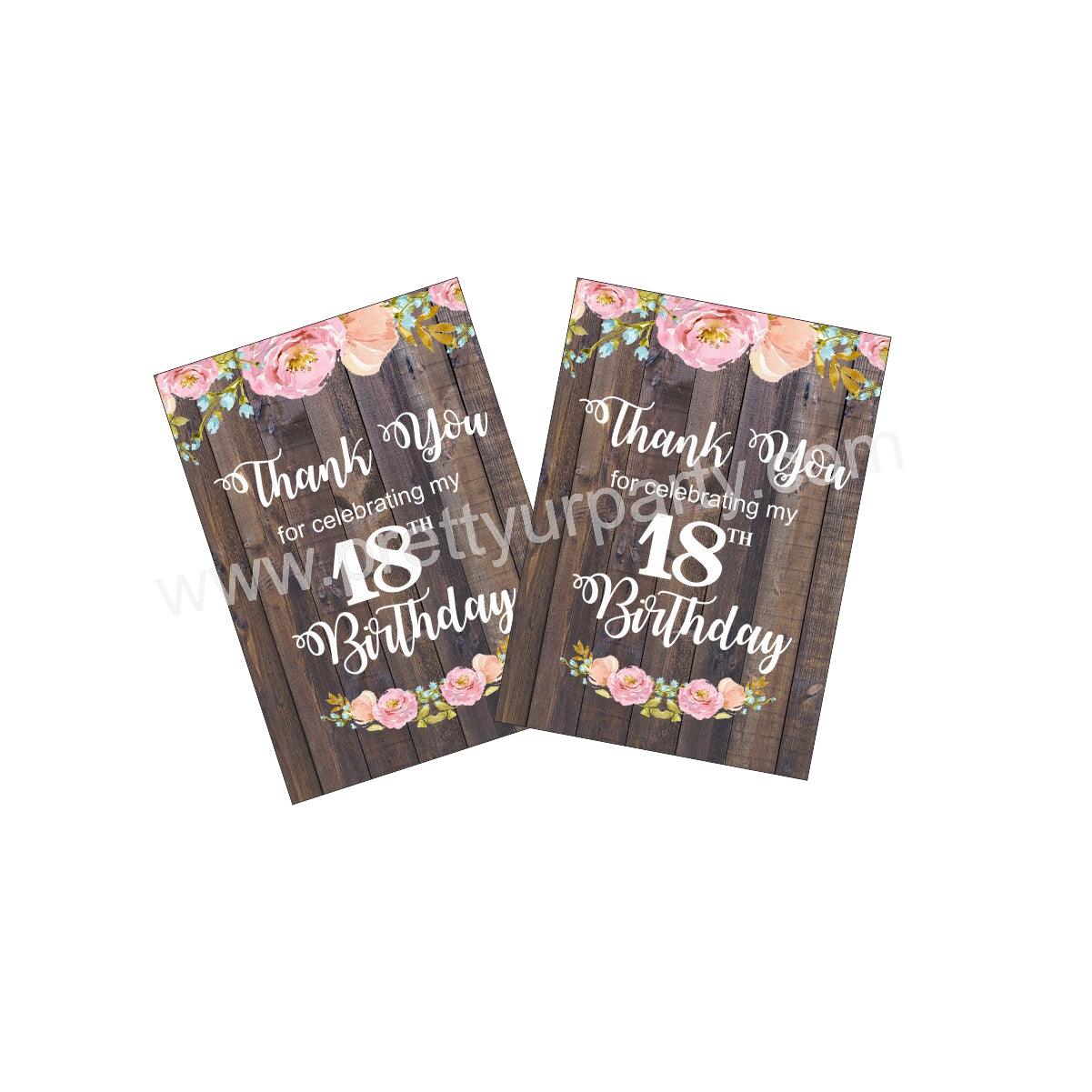 18th Birthday Theme Thank you Tags THEME PARTIES Pretty UR Party