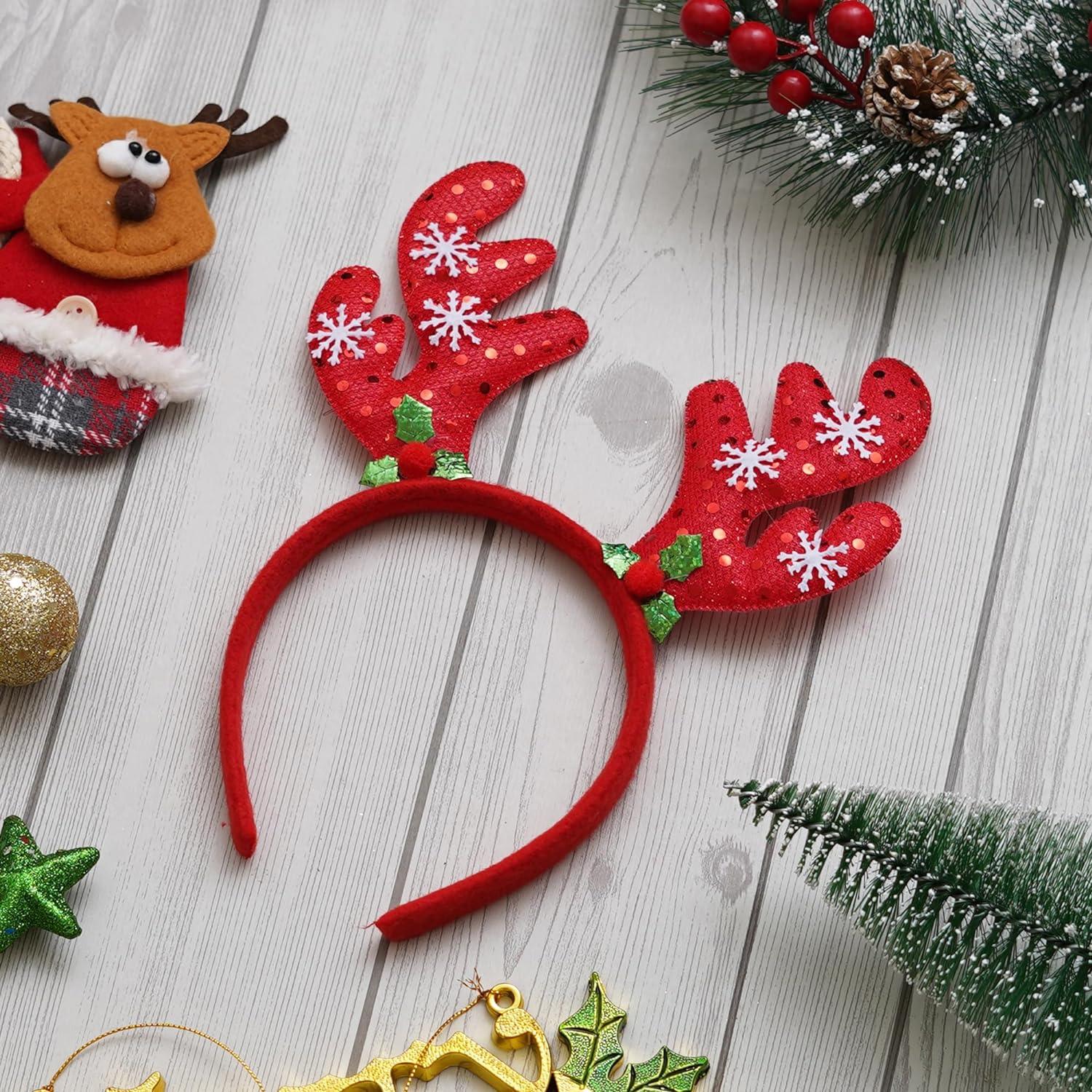 Christmas Red Glitter Reindeer Antlers Headband - Pack of 1 ACCESSORIES Pretty UR Party