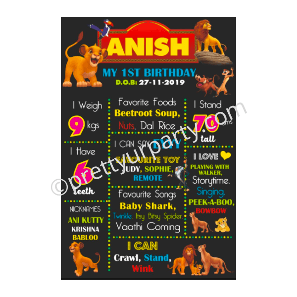 Lion King Design 2 Chalkboard Poster PERSONALISED Pretty UR Party