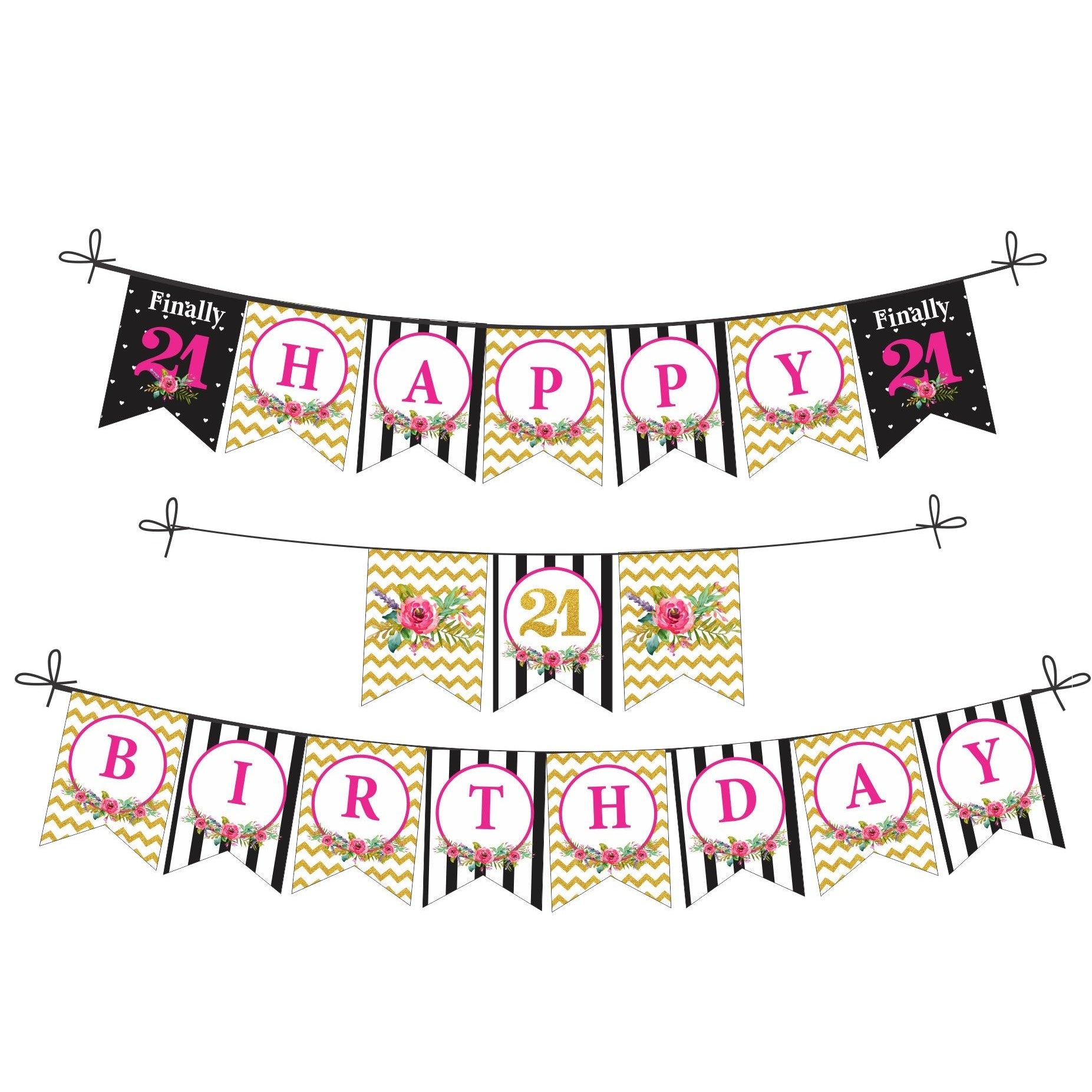 21st Birthday Theme Bunting DECORATIONS Pretty UR Party