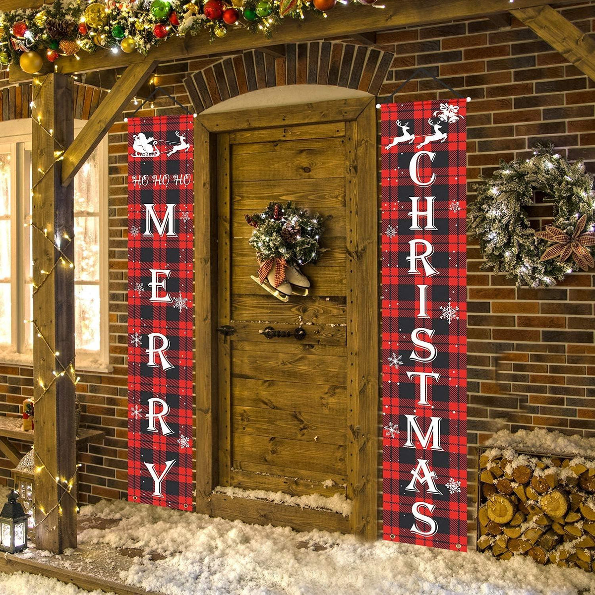 Christmas Door Banner Red Black Buffalo Plaid Sign Set Merry Christmas | Outdoor Yard & Front Porch | Indoor — image 5