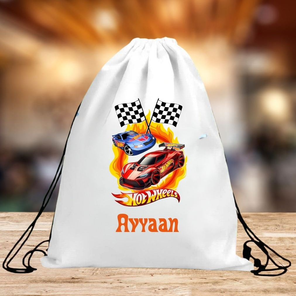 Personalised Hot Wheels Drawstring Bag Personalised Hot Wheels Drawstring Bag