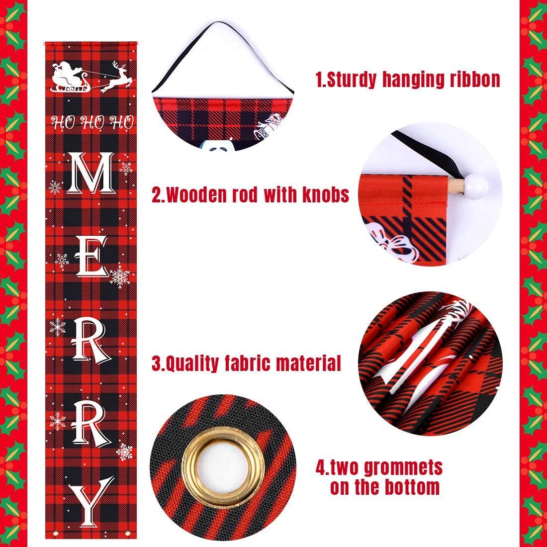 Christmas Door Banner Red Black Buffalo Plaid Sign Set Merry Christmas | Outdoor Yard & Front Porch | Indoor — image 3