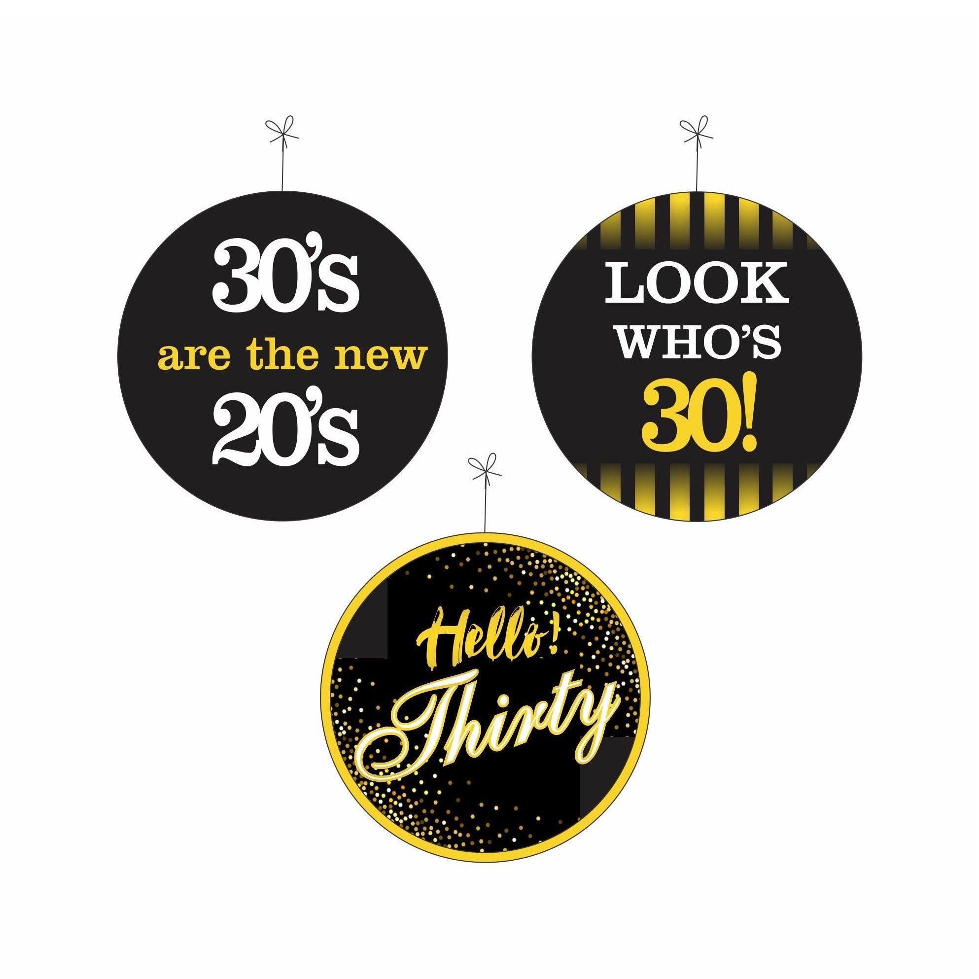 Gold and Black 30th Birthday Theme Danglers THEME PARTIES Pretty UR Party