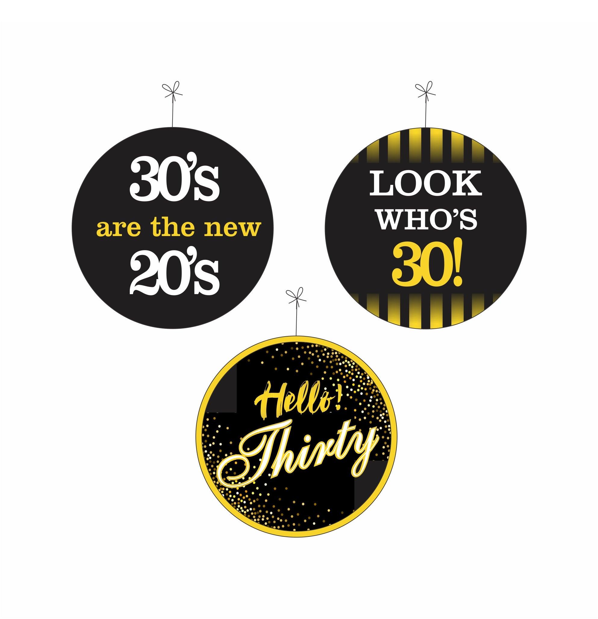 Gold and Black 30th Birthday Theme Danglers THEME PARTIES Pretty UR Party