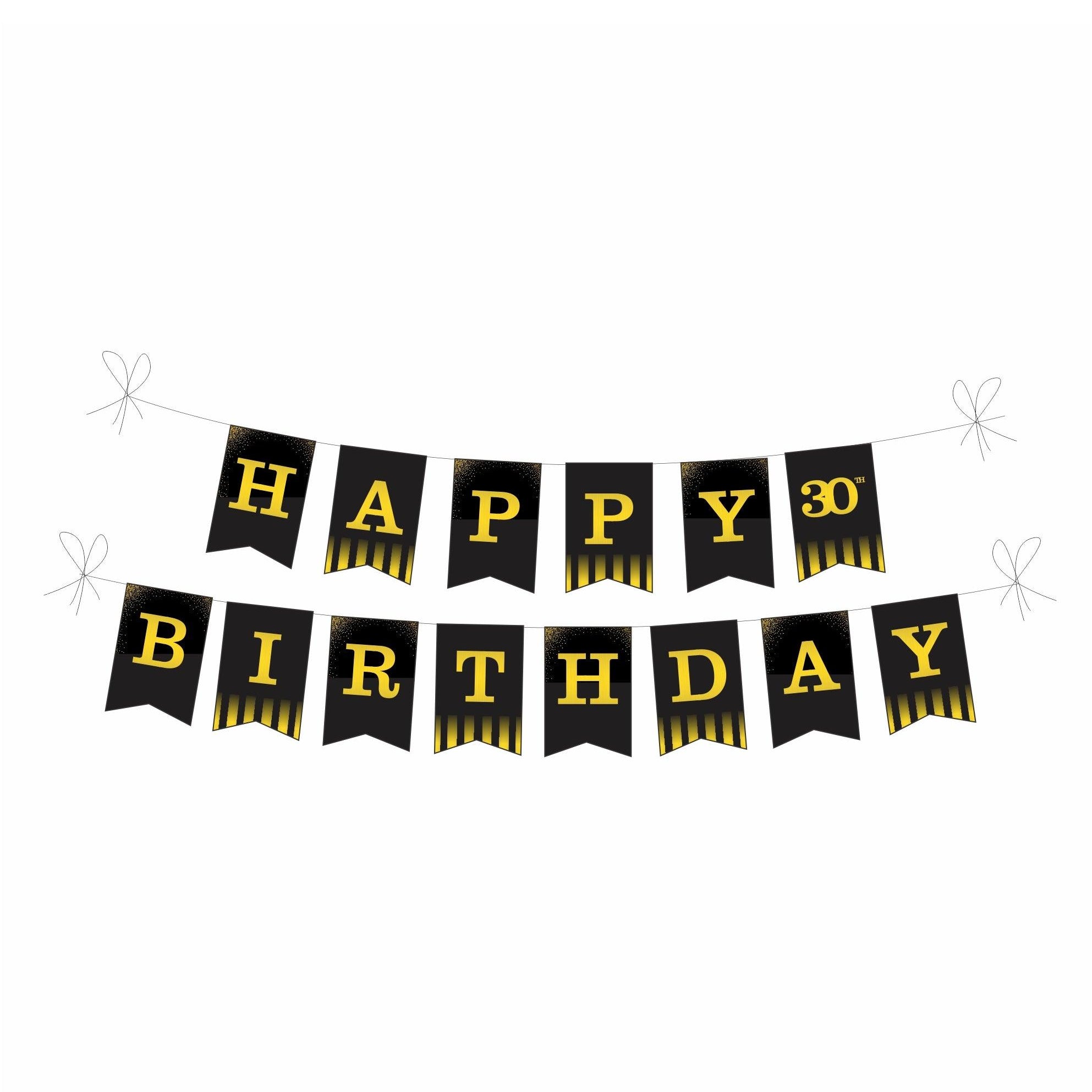 Gold and Black 30th Birthday Theme Bunting BIRTHDAYS Pretty UR Party
