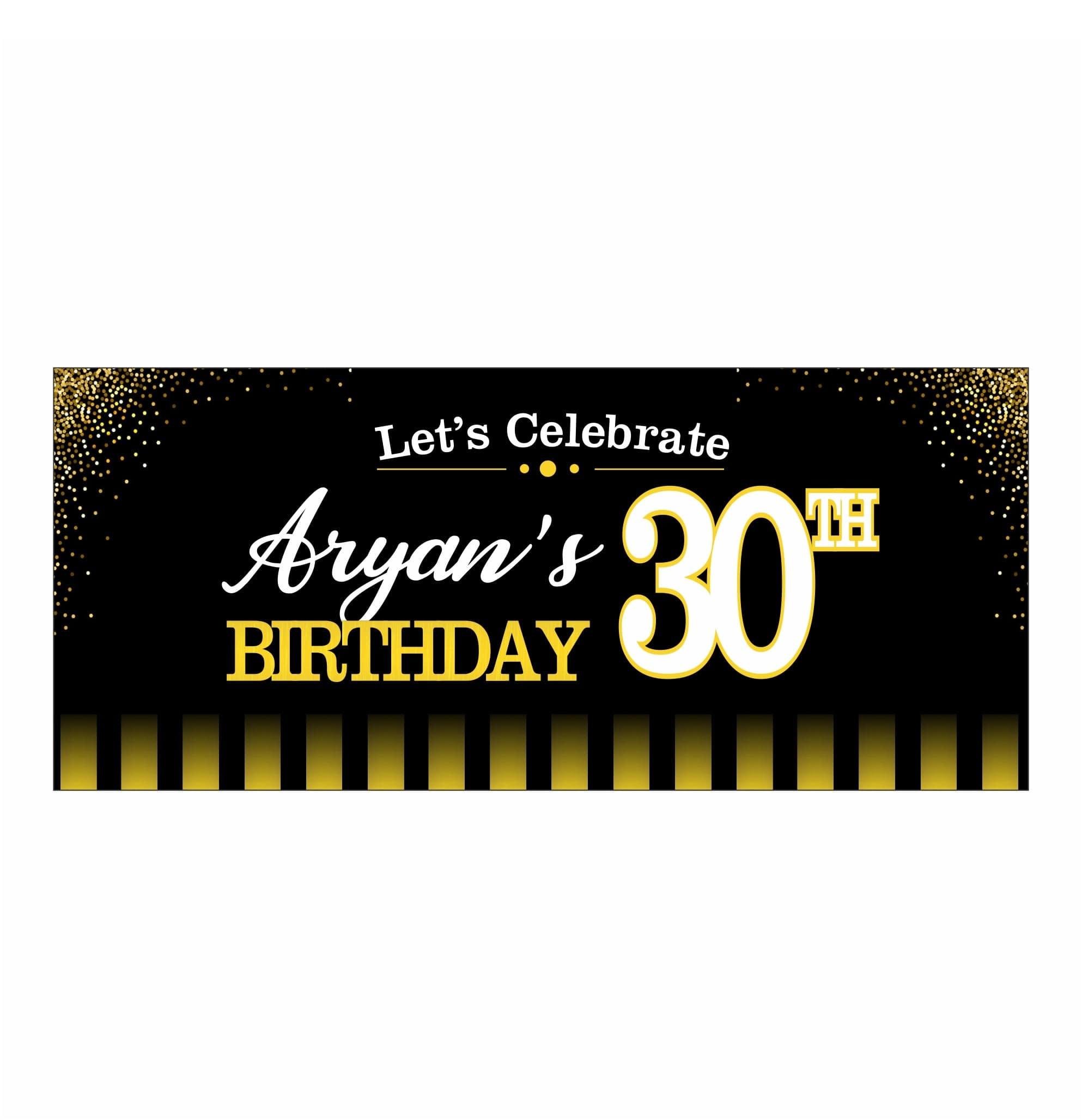 Personalized Gold and Black 30th Birthday Theme Banner 30in ALL PARTY SUPPLIES Pretty UR Party