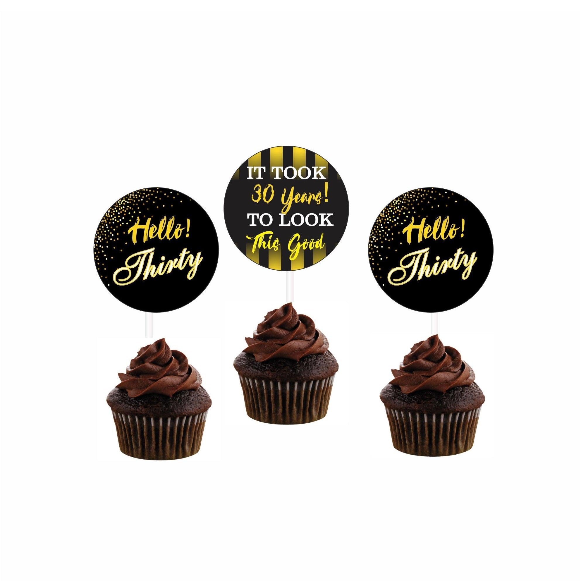 Gold and Black 30th Birthday Theme Cupcake / Food Toppers THEME PARTIES Pretty UR Party