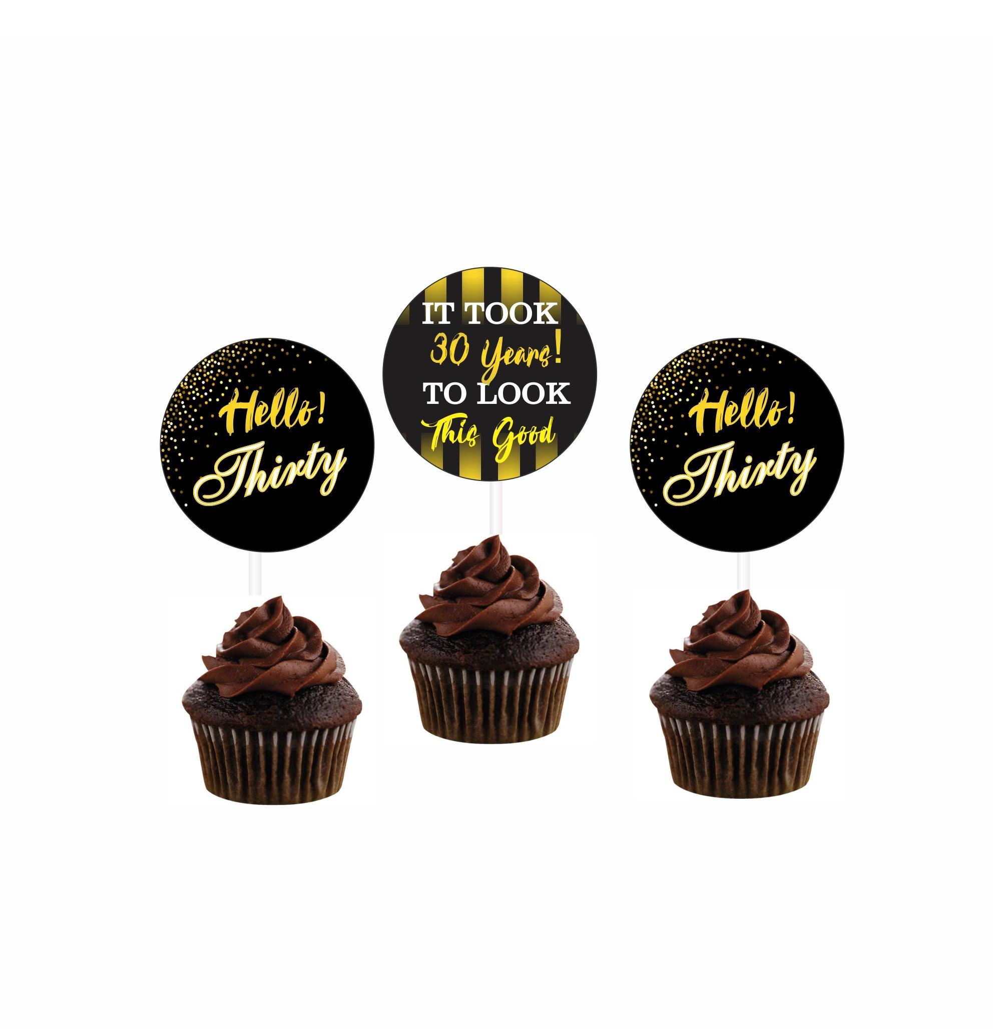 Gold and Black 30th Birthday Theme Cupcake / Food Toppers THEME PARTIES Pretty UR Party