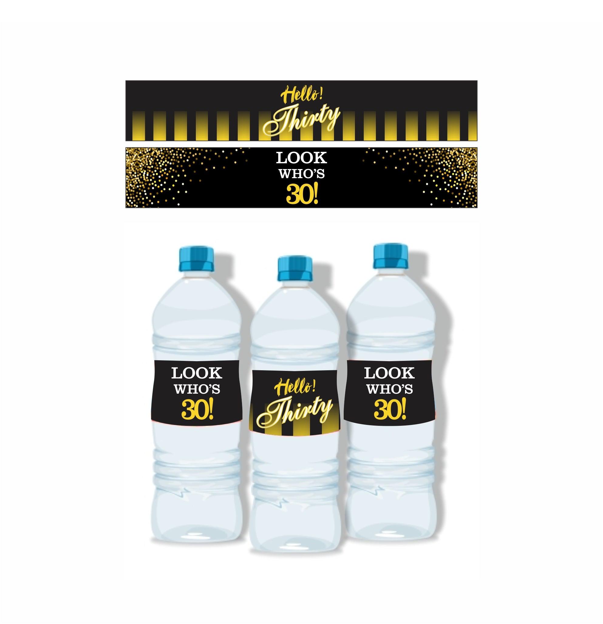 Gold and Black 30th Birthday Theme Water Bottle Labels THEME PARTIES Pretty UR Party