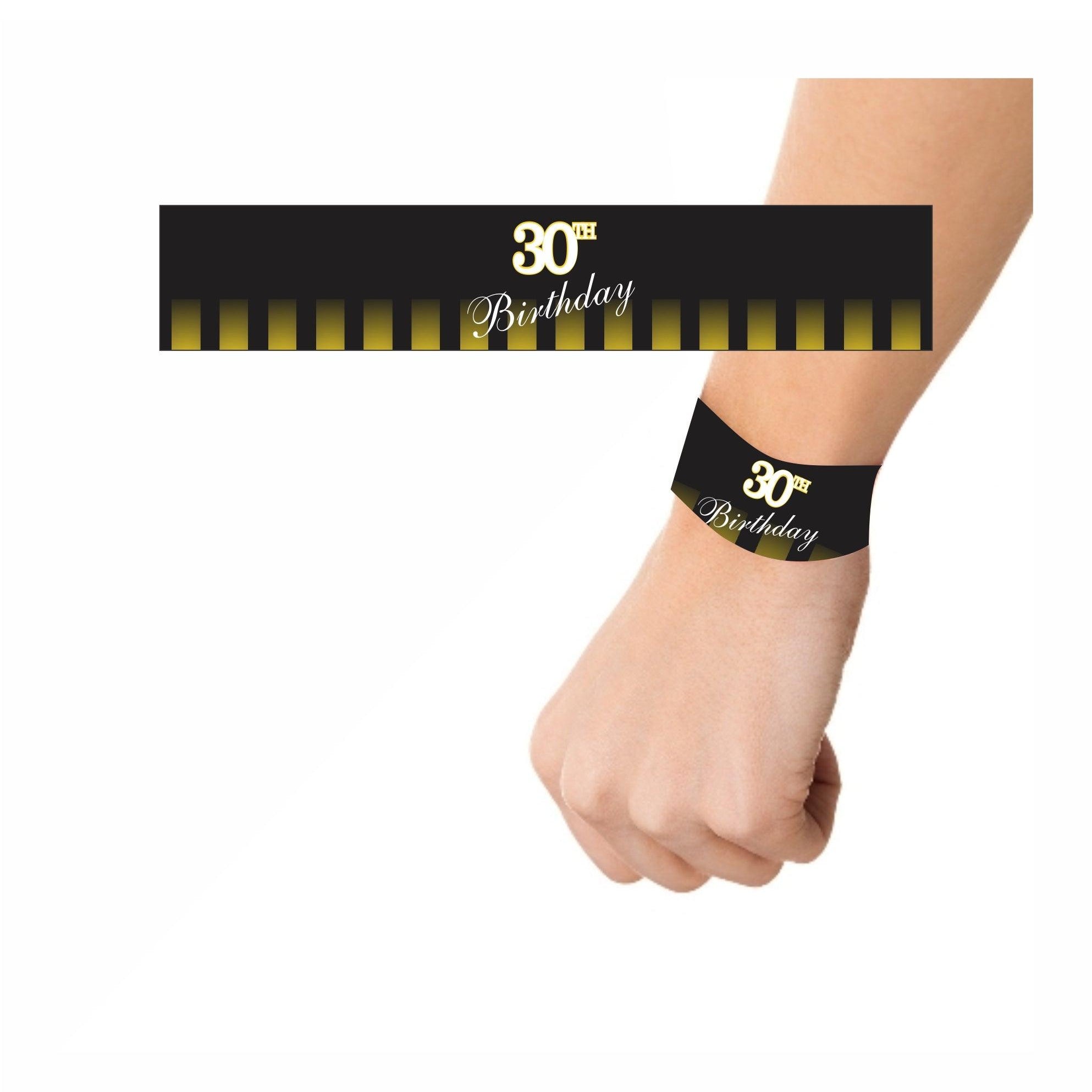 Gold and Black 30th Birthday Theme Wrist Bands - Pack of 10 THEME PARTIES Pretty UR Party