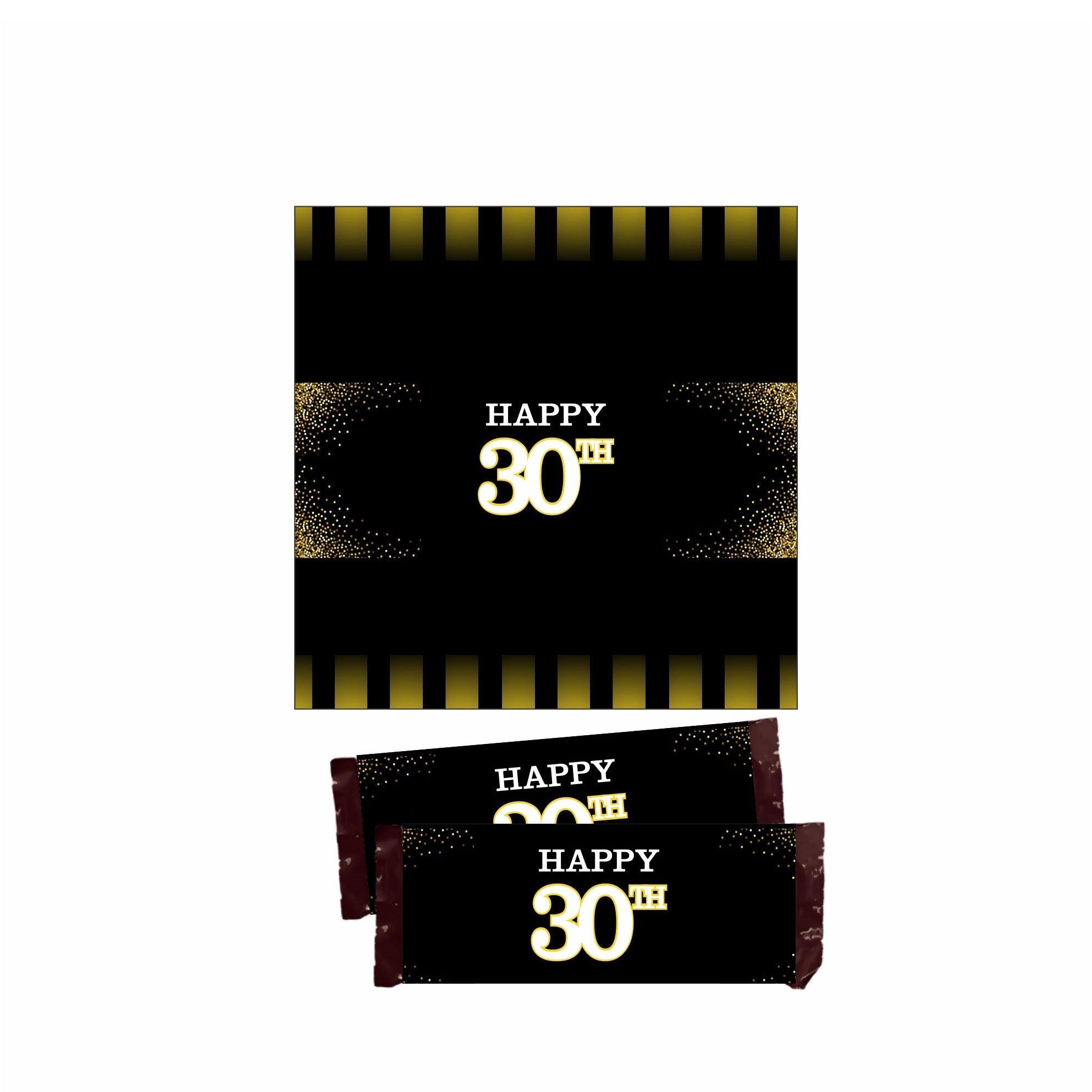 Gold and Black 30th Birthday Theme Chocolate Wrappers THEME PARTIES Pretty UR Party