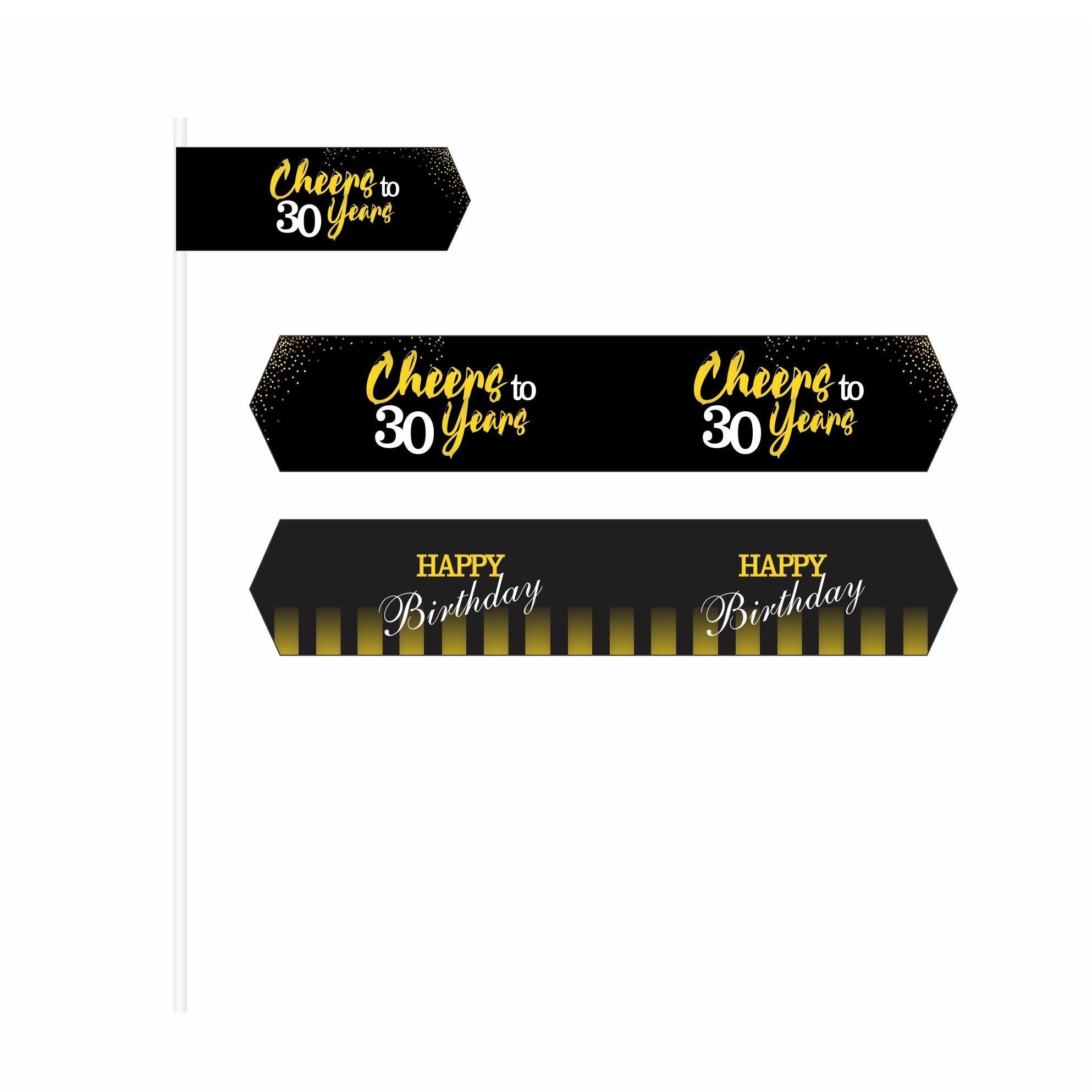 Gold and Black 30th Birthday Theme Drink Straws THEME PARTIES Pretty UR Party