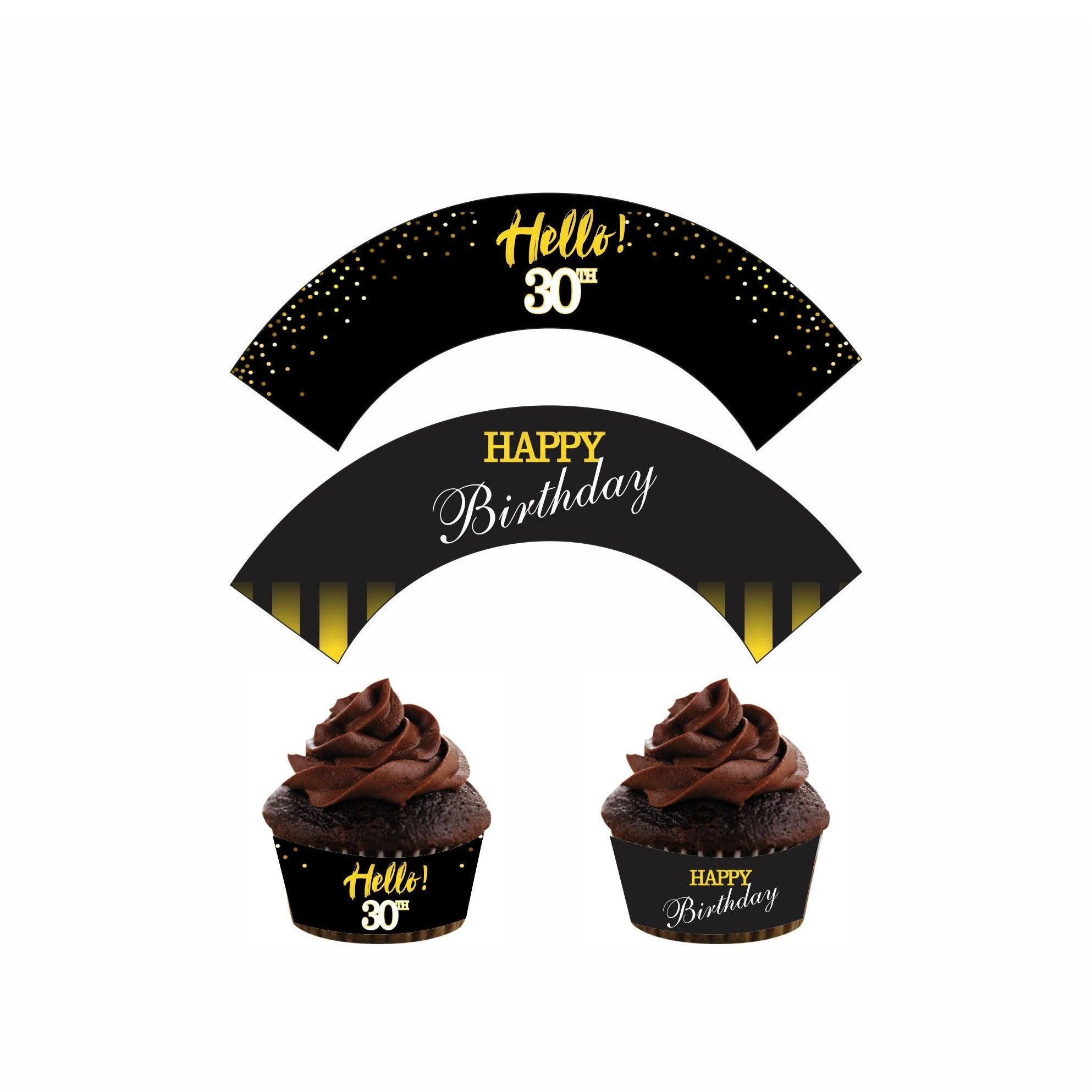 Gold and Black 30th Birthday Theme Cupcake Wrappers THEME PARTIES Pretty UR Party