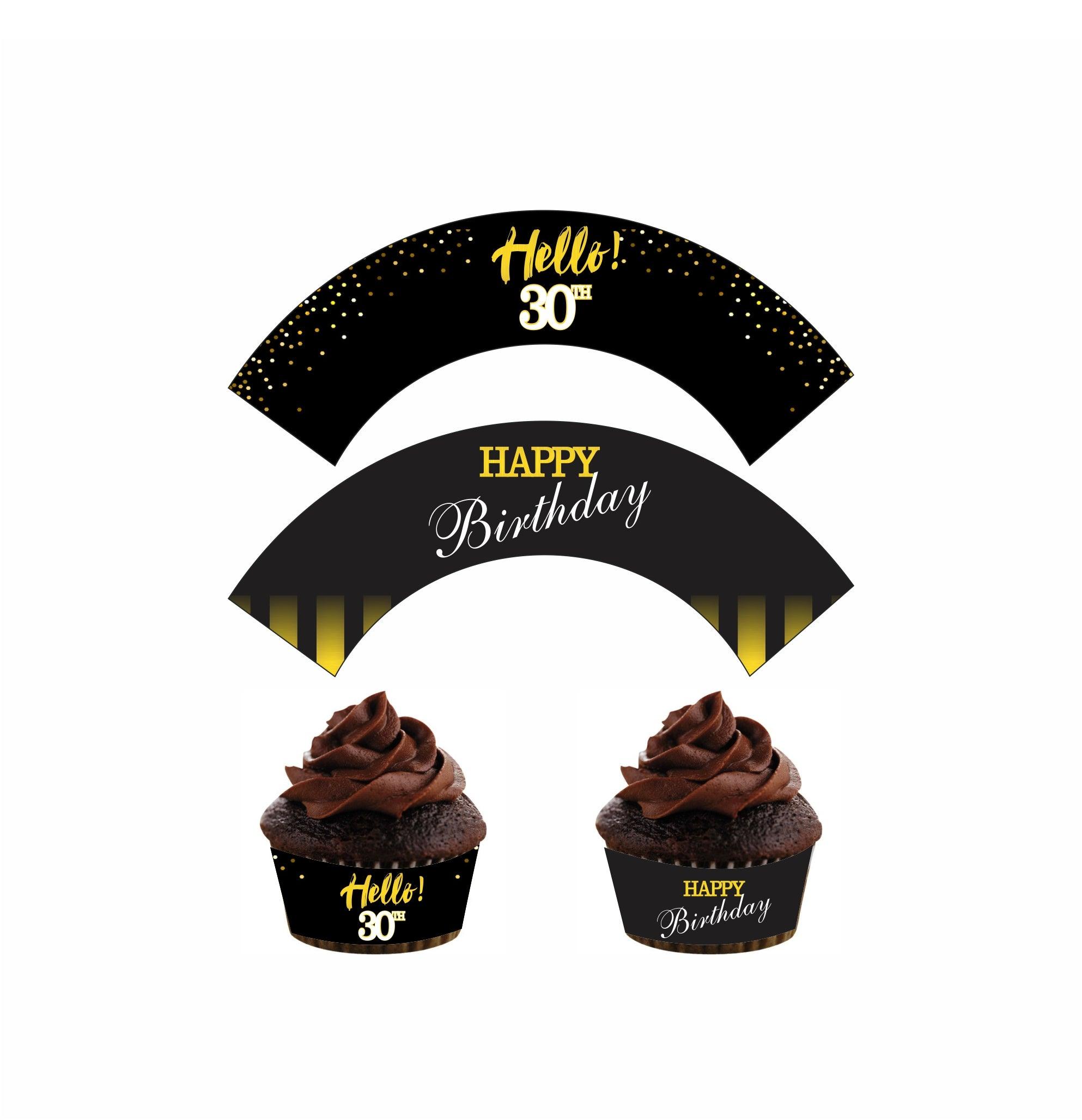 Gold and Black 30th Birthday Theme Cupcake Wrappers THEME PARTIES Pretty UR Party