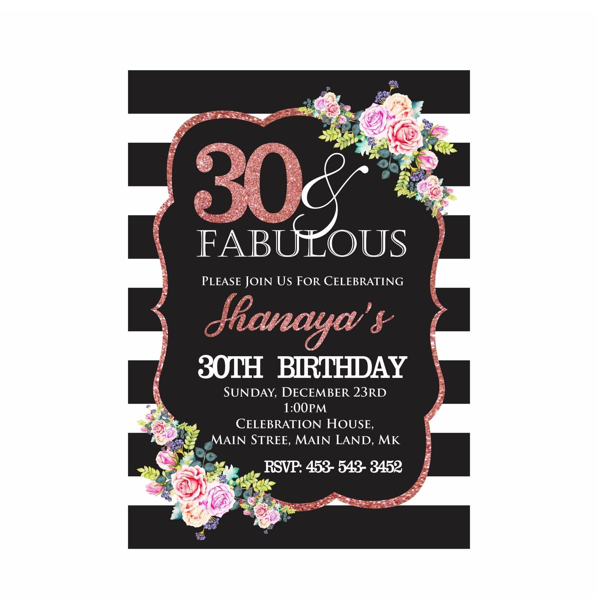 Pink and Black 30th Birthday Theme E-Invitations ALL PARTY SUPPLIES Pretty UR Party