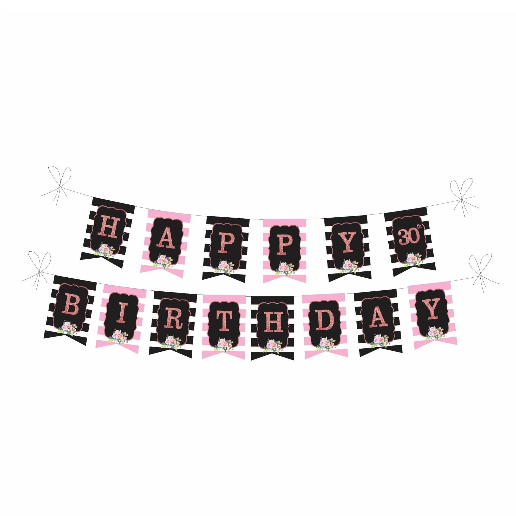 Pink and Black 30th Birthday Theme Bunting BIRTHDAYS Pretty UR Party