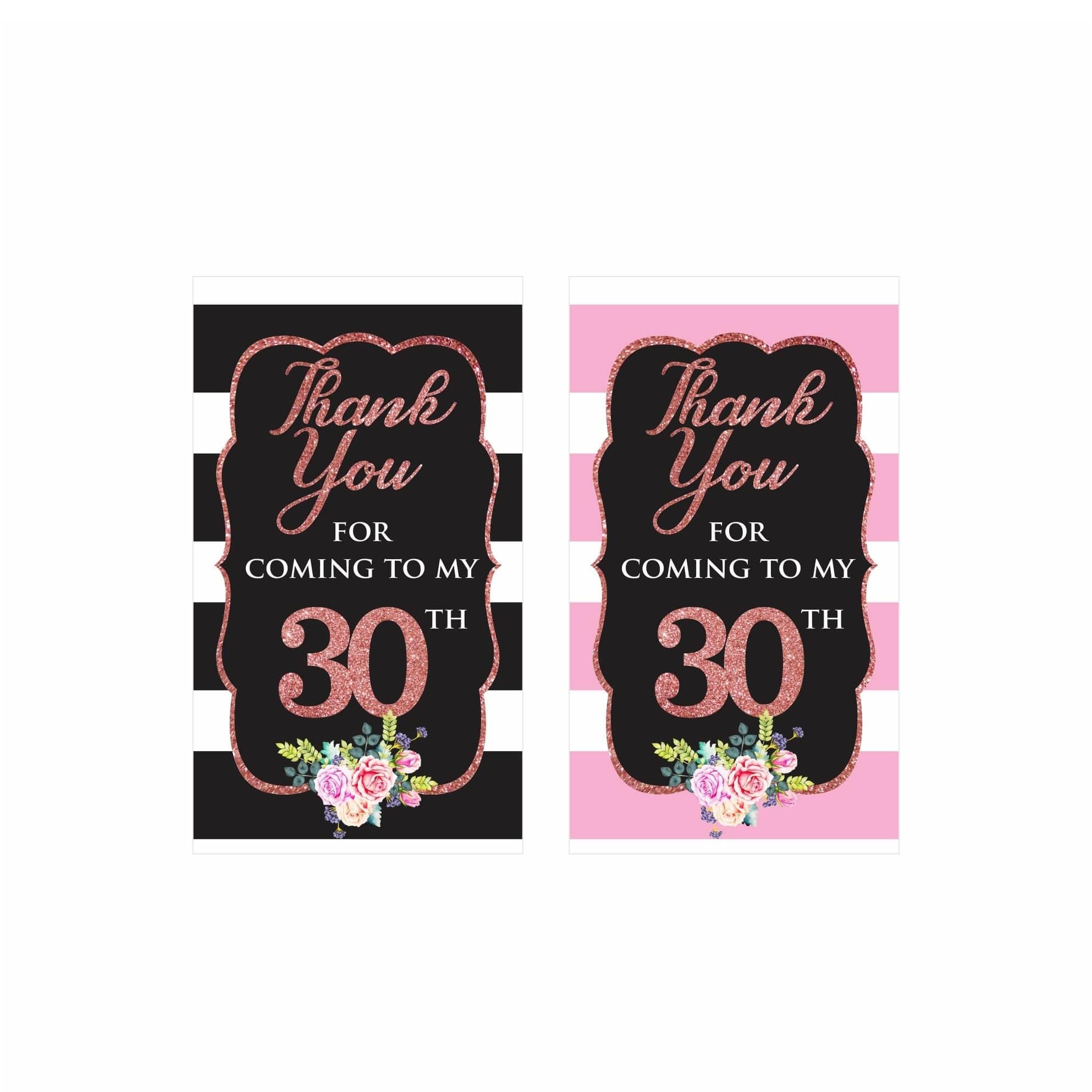 Pink and Black 30th Birthday Theme Thank you Tags THEME PARTIES Pretty UR Party