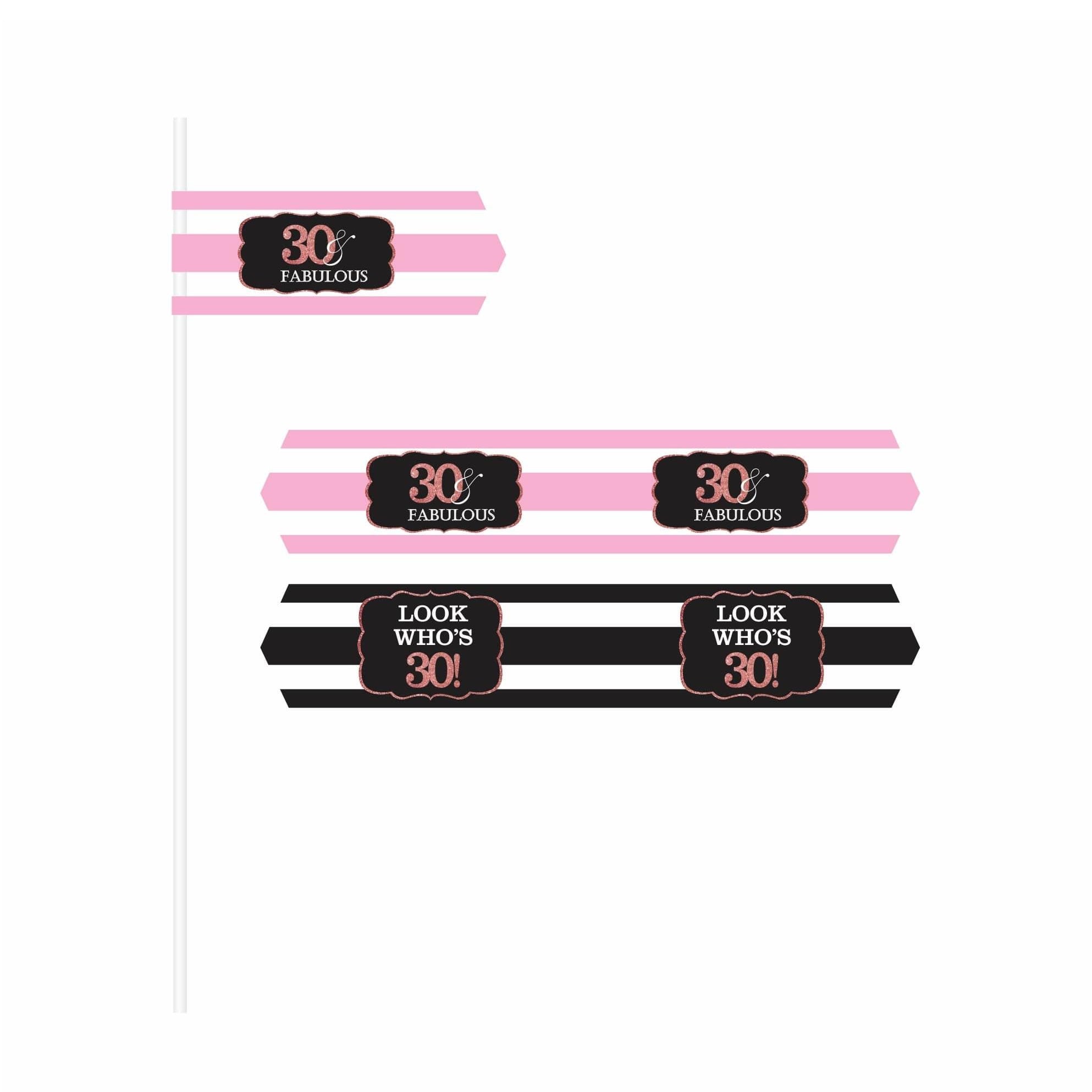 Pink and Black 30th Birthday Theme Drink Straws THEME PARTIES Pretty UR Party