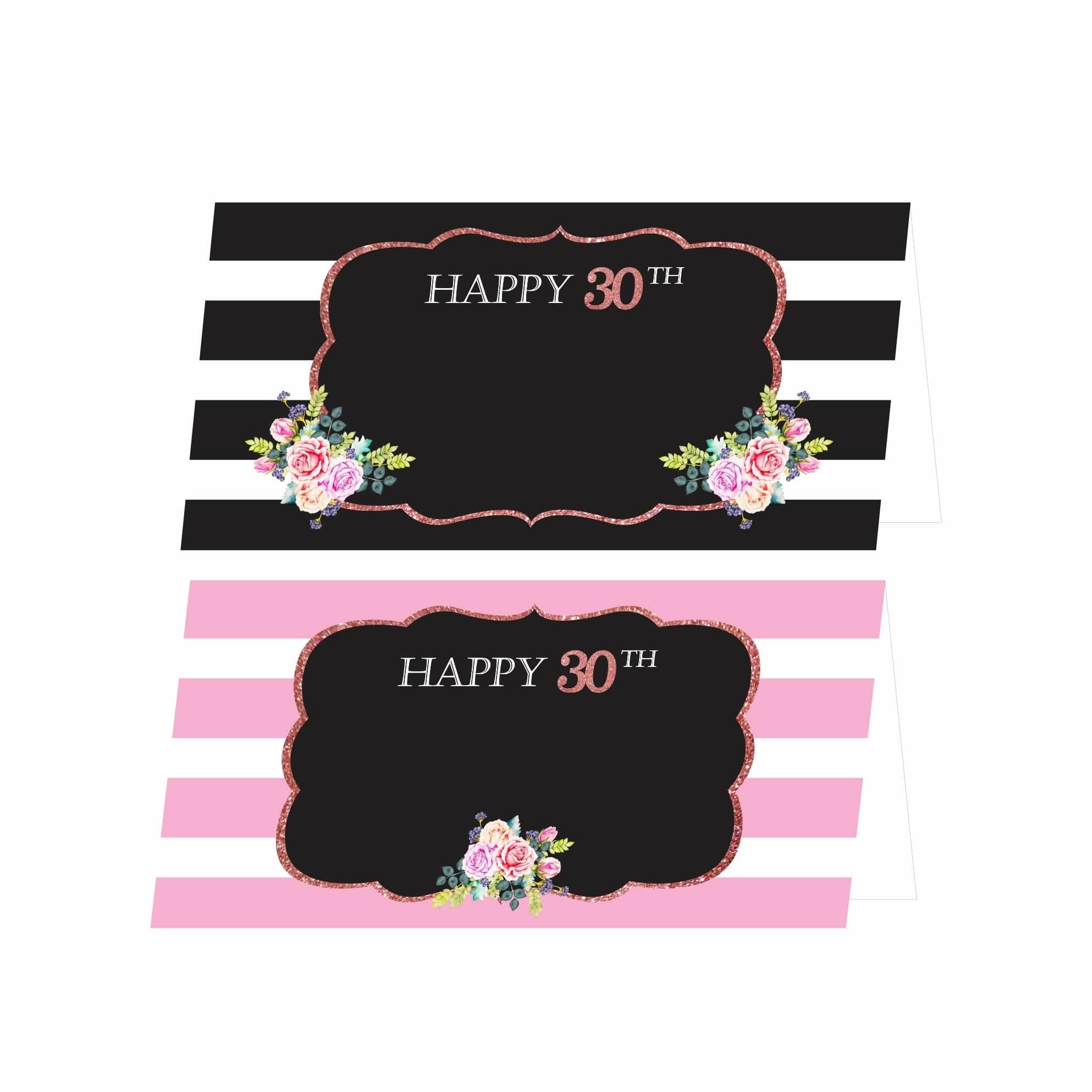 Pink and Black 30th Birthday Food Labels / Buffet Table Cards THEME PARTIES Pretty UR Party