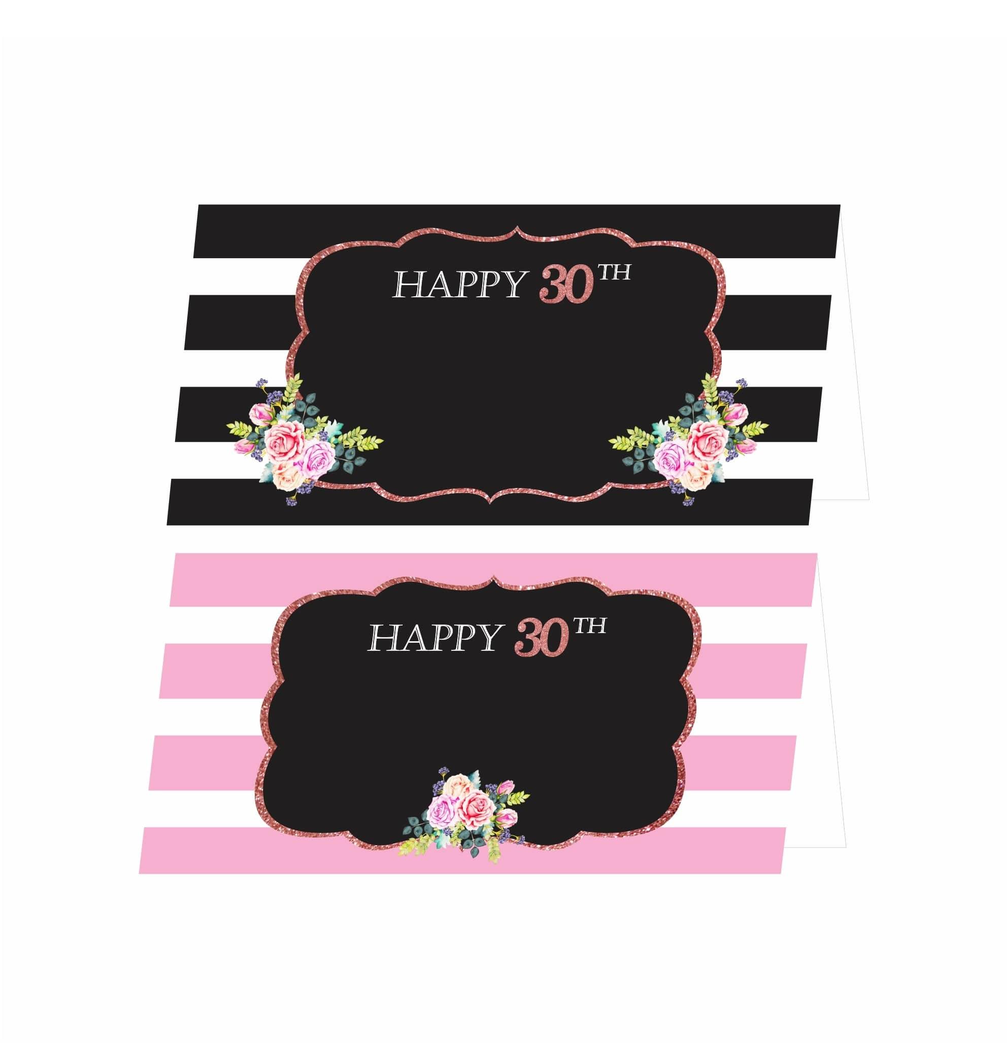 Pink and Black 30th Birthday Food Labels / Buffet Table Cards THEME PARTIES Pretty UR Party