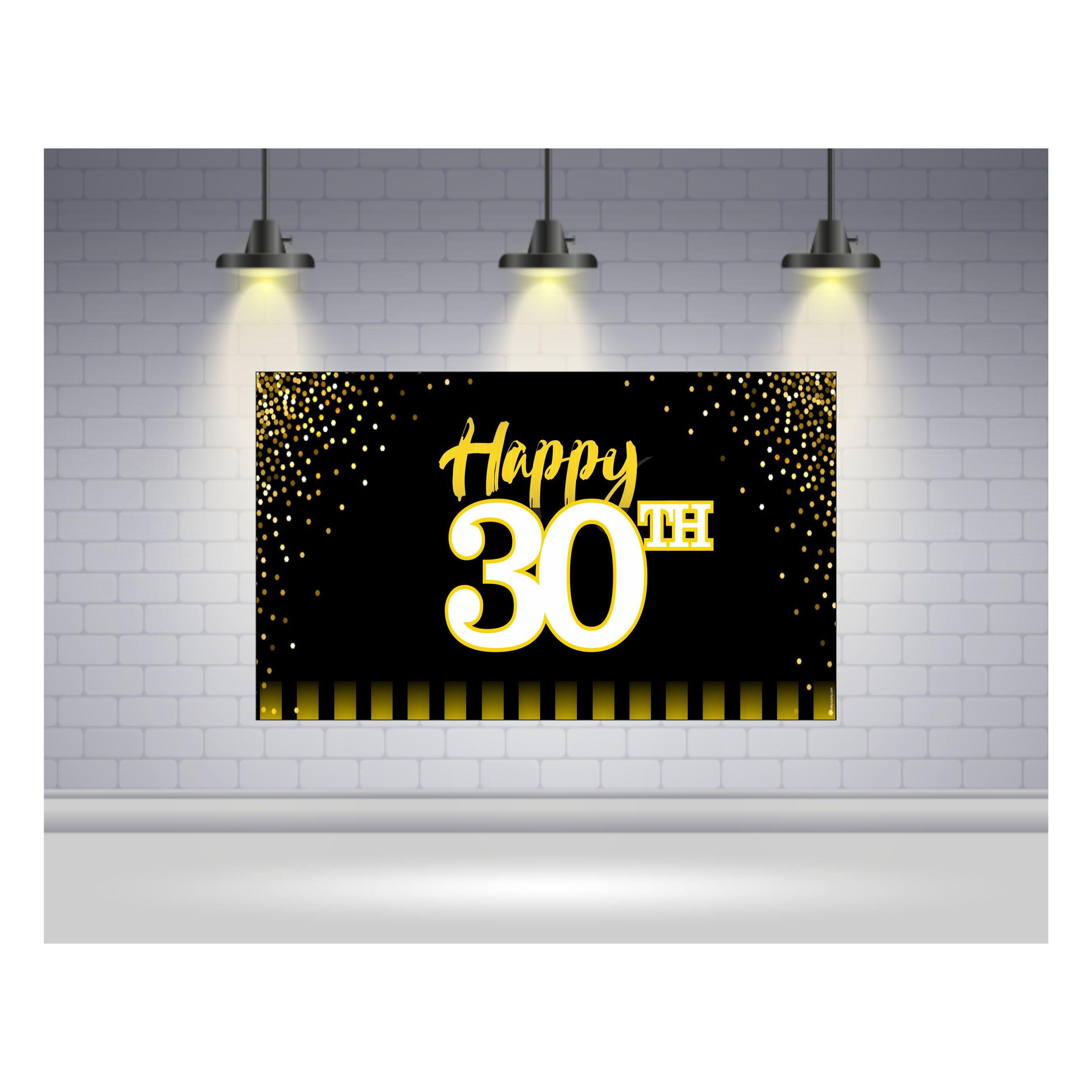 Gold and Black 30th Birthday Theme Backdrop PERSONALISED Pretty UR Party