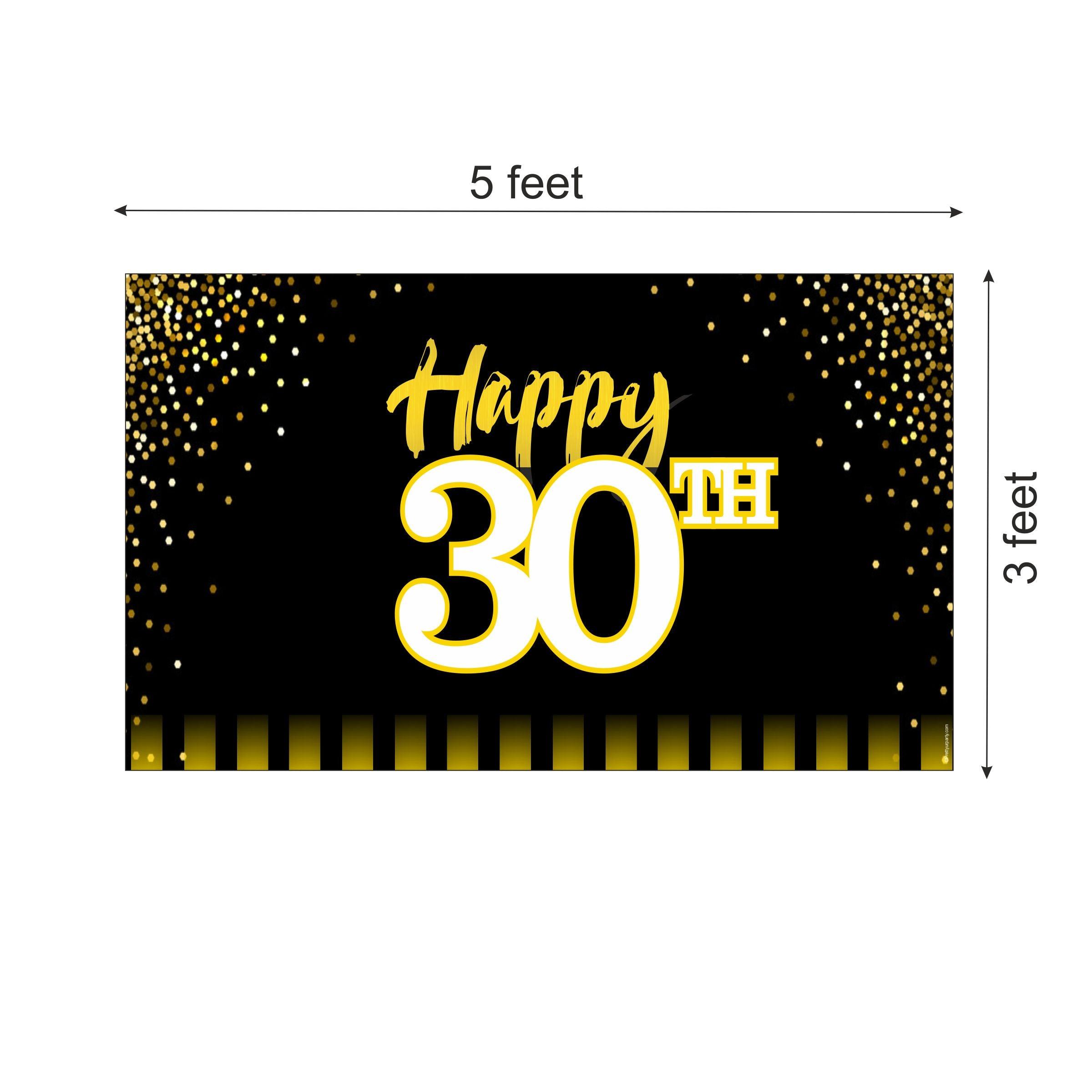 Gold and Black 30th Birthday Theme Backdrop PERSONALISED Pretty UR Party