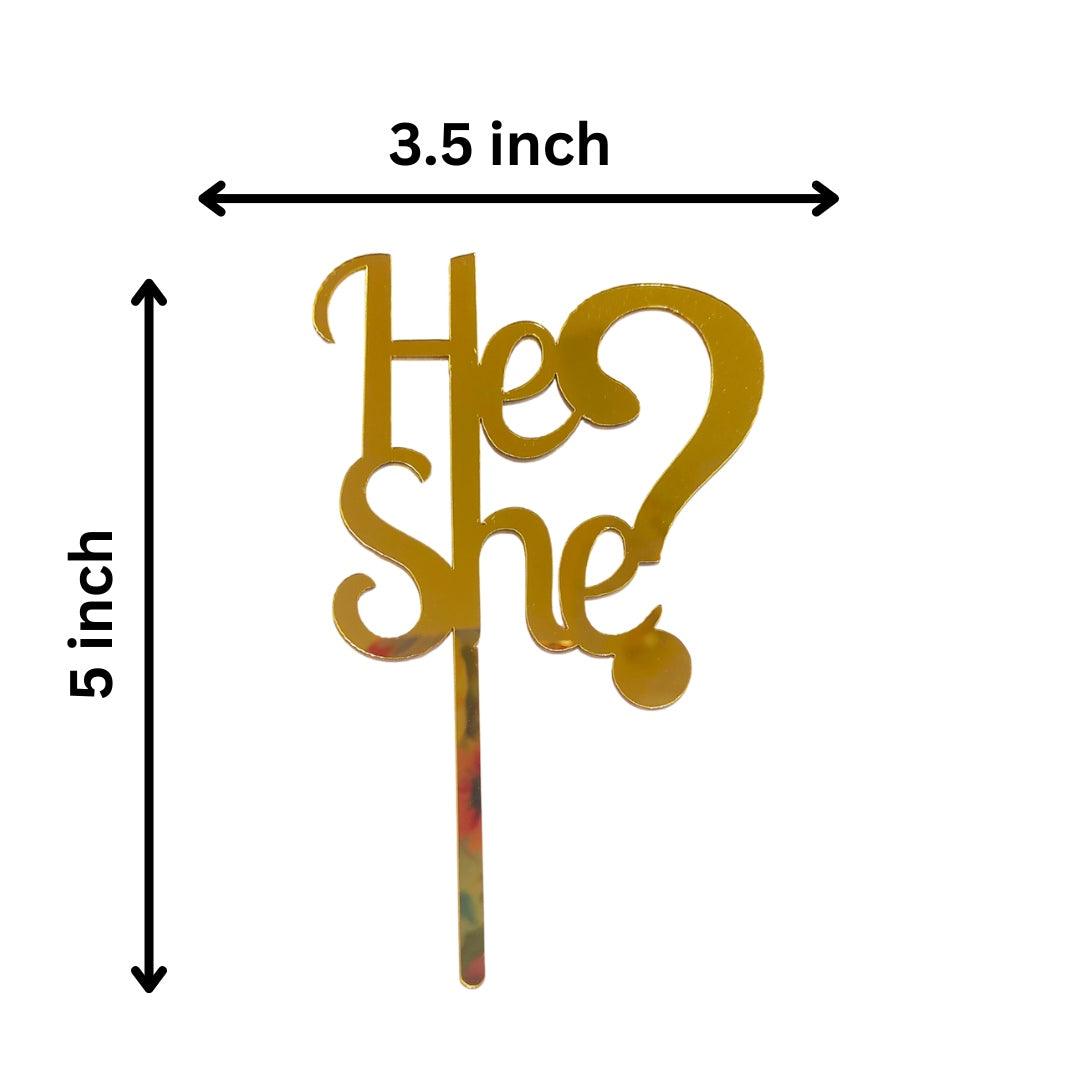 He or She? Cake Topper - Acrylic Gold ALL PARTY SUPPLIES Pretty UR Party