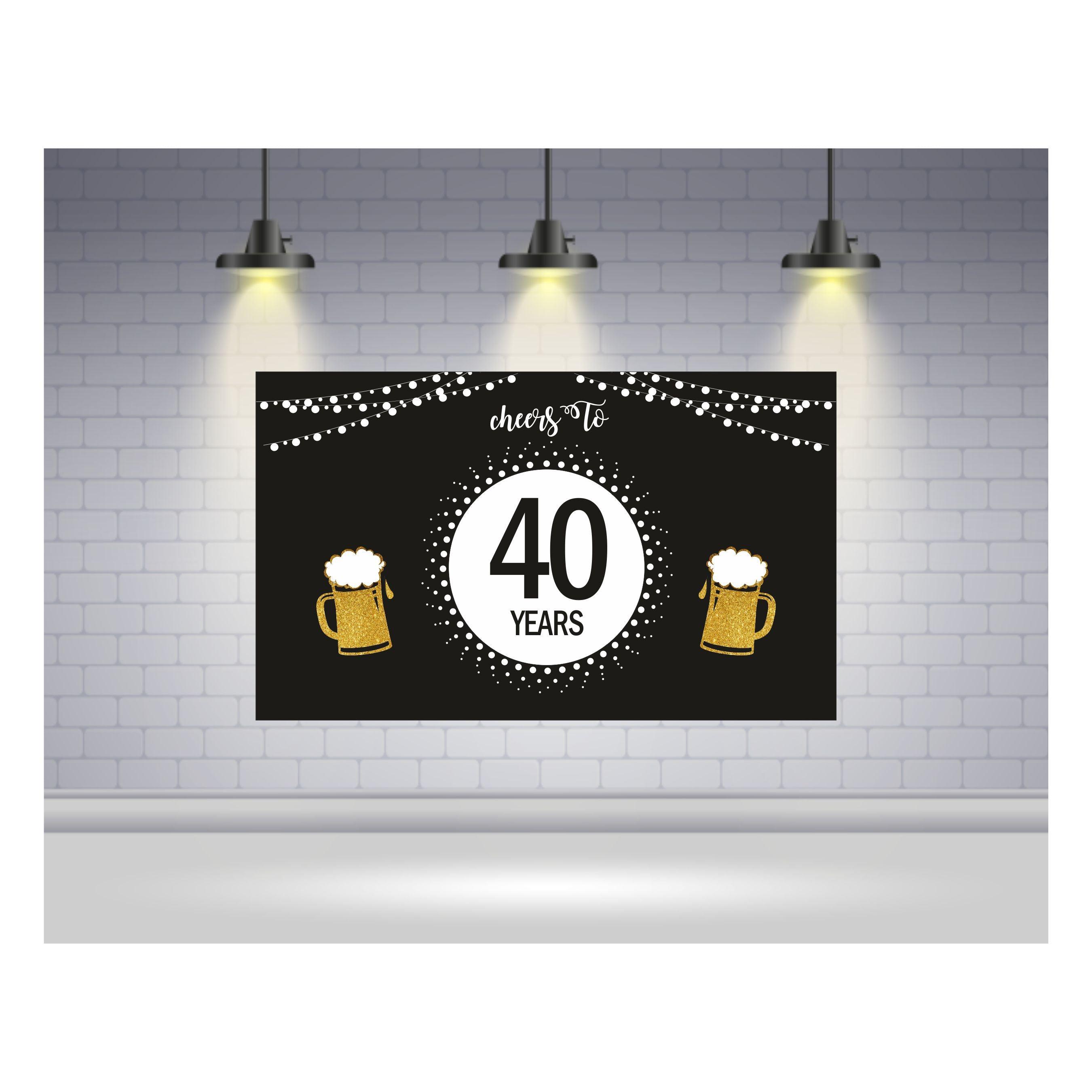 Cheers to 40th Birthday Theme Backdrop PERSONALISED Pretty UR Party