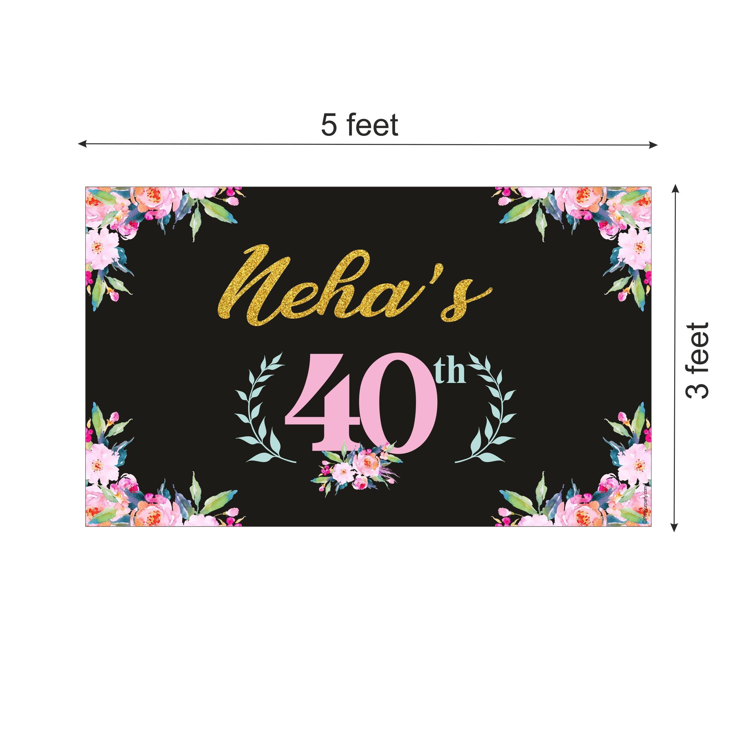 40th Birthday Theme Backdrop PERSONALISED Pretty UR Party