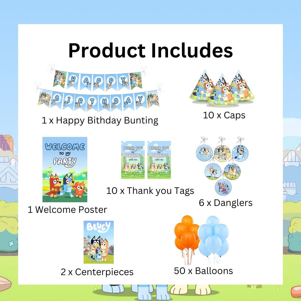 Bluey Party Decorations Kit - 80 pcs combo pack THEME PARTIES Pretty UR Party