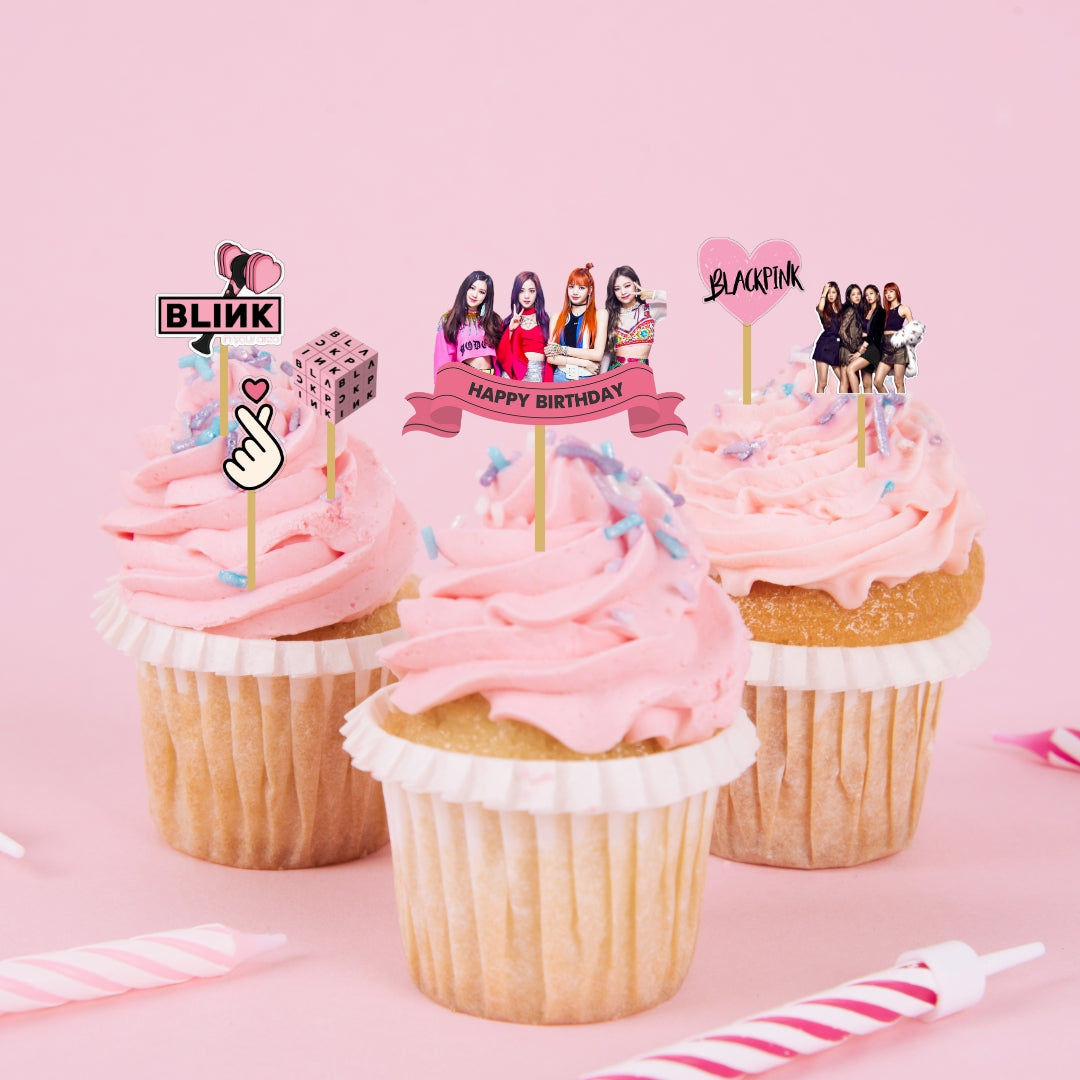 Black Pink theme Printed Cake Topper HANDCRAFTED Pretty UR Party