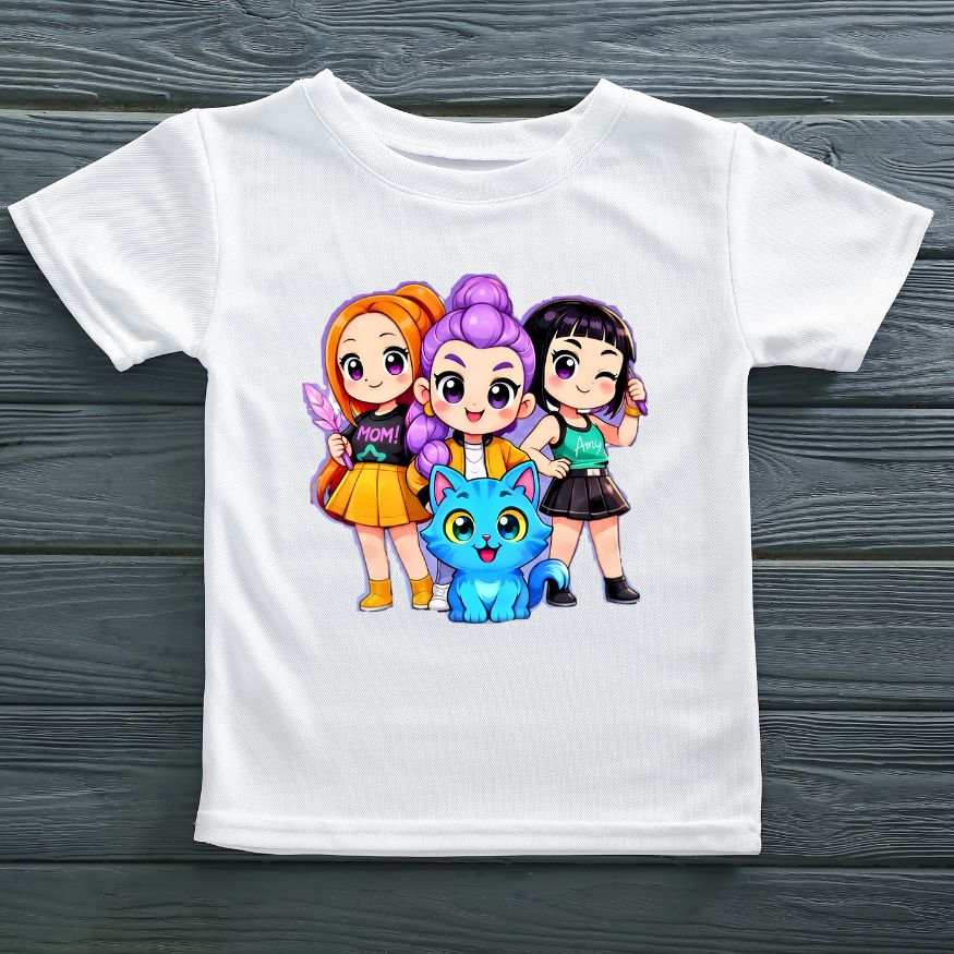 Cute K-pop Demon Hunters themed T-shirt - White Cute K-pop Demon Hunters themed T-shirt - White