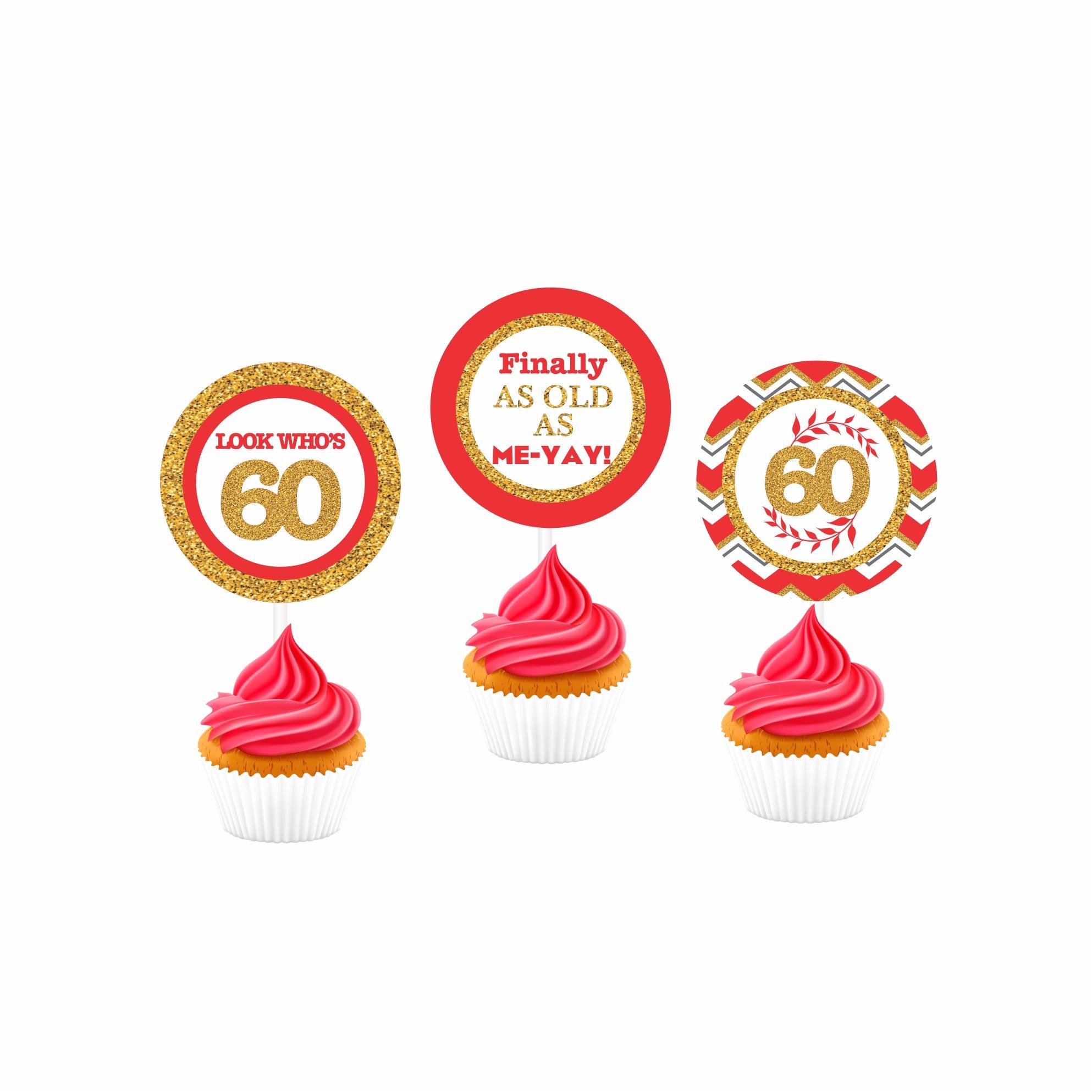 60th Birthday Theme Cupcake / Food Toppers THEME PARTIES Pretty UR Party