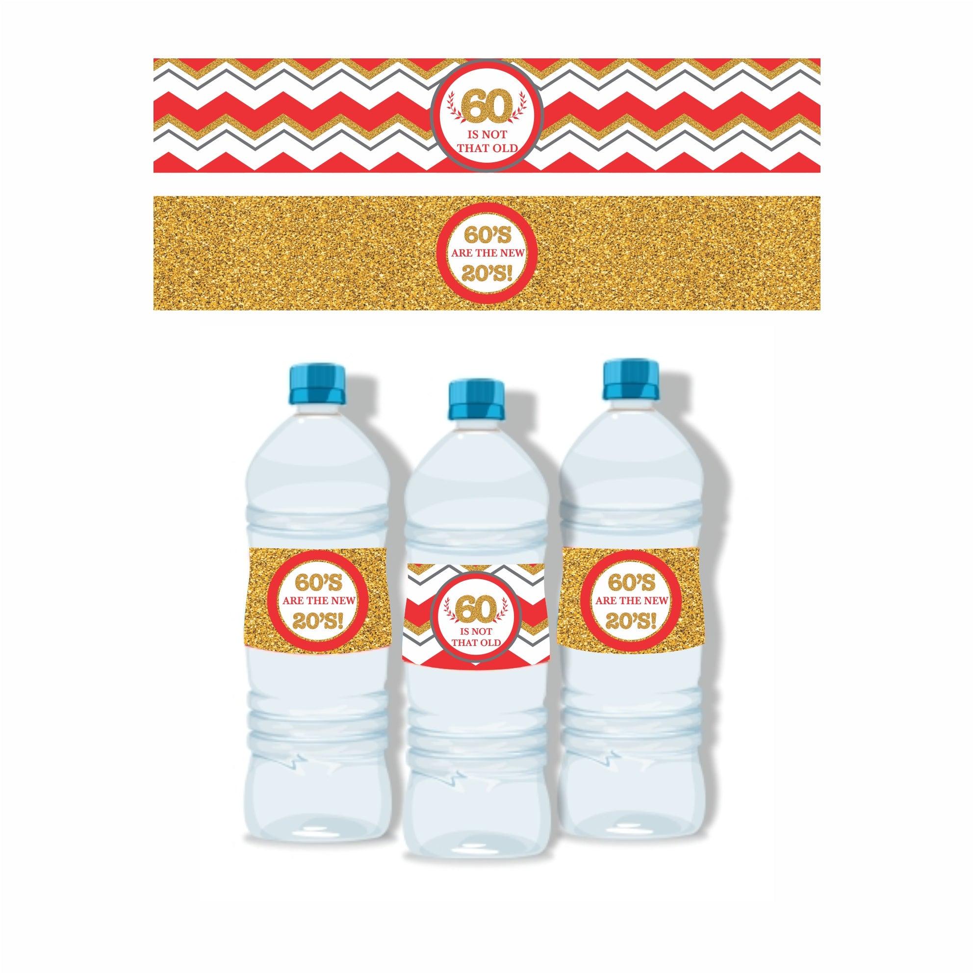60th Birthday Theme Water Bottle Labels THEME PARTIES Pretty UR Party