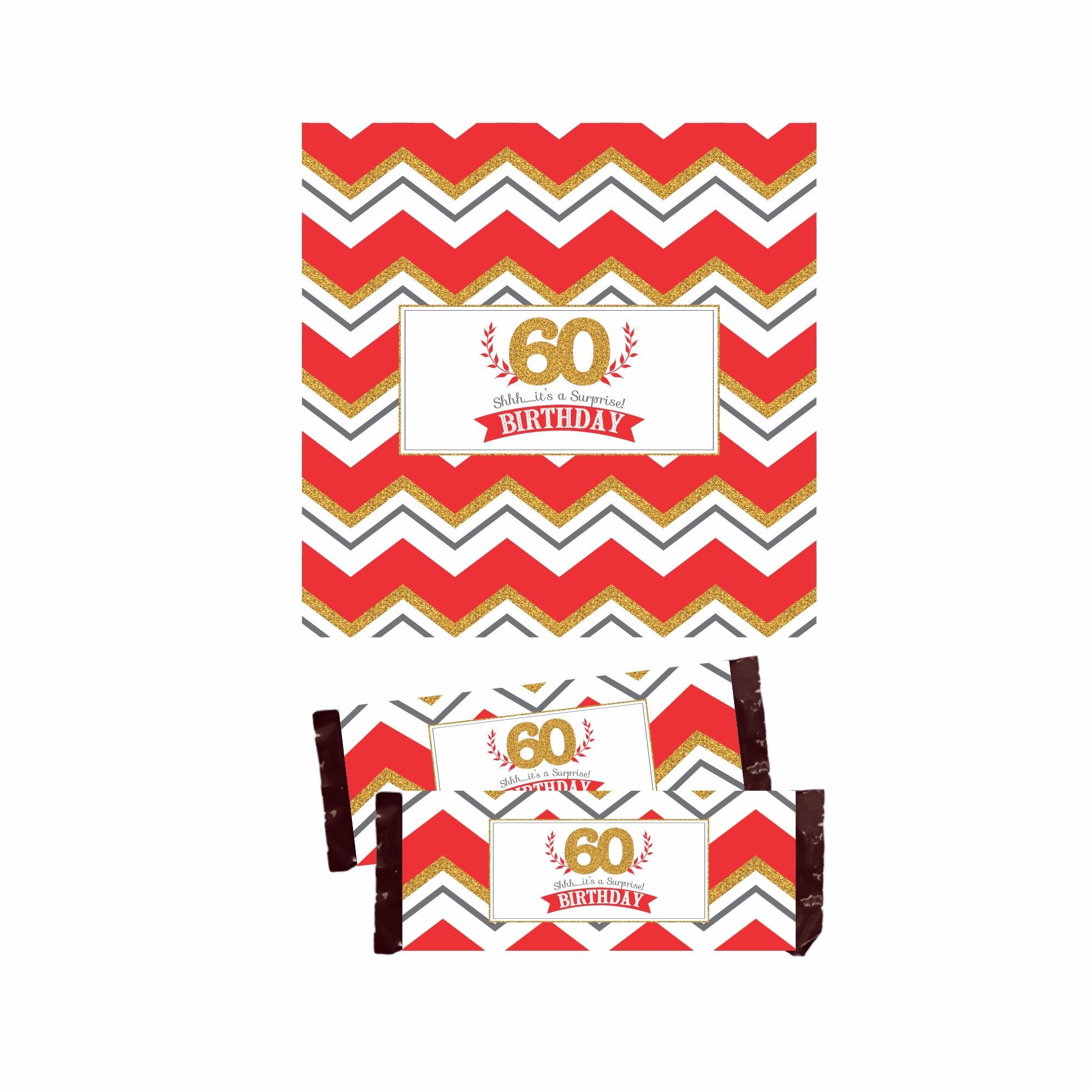 60th Birthday Theme Chocolate Wrappers THEME PARTIES Pretty UR Party
