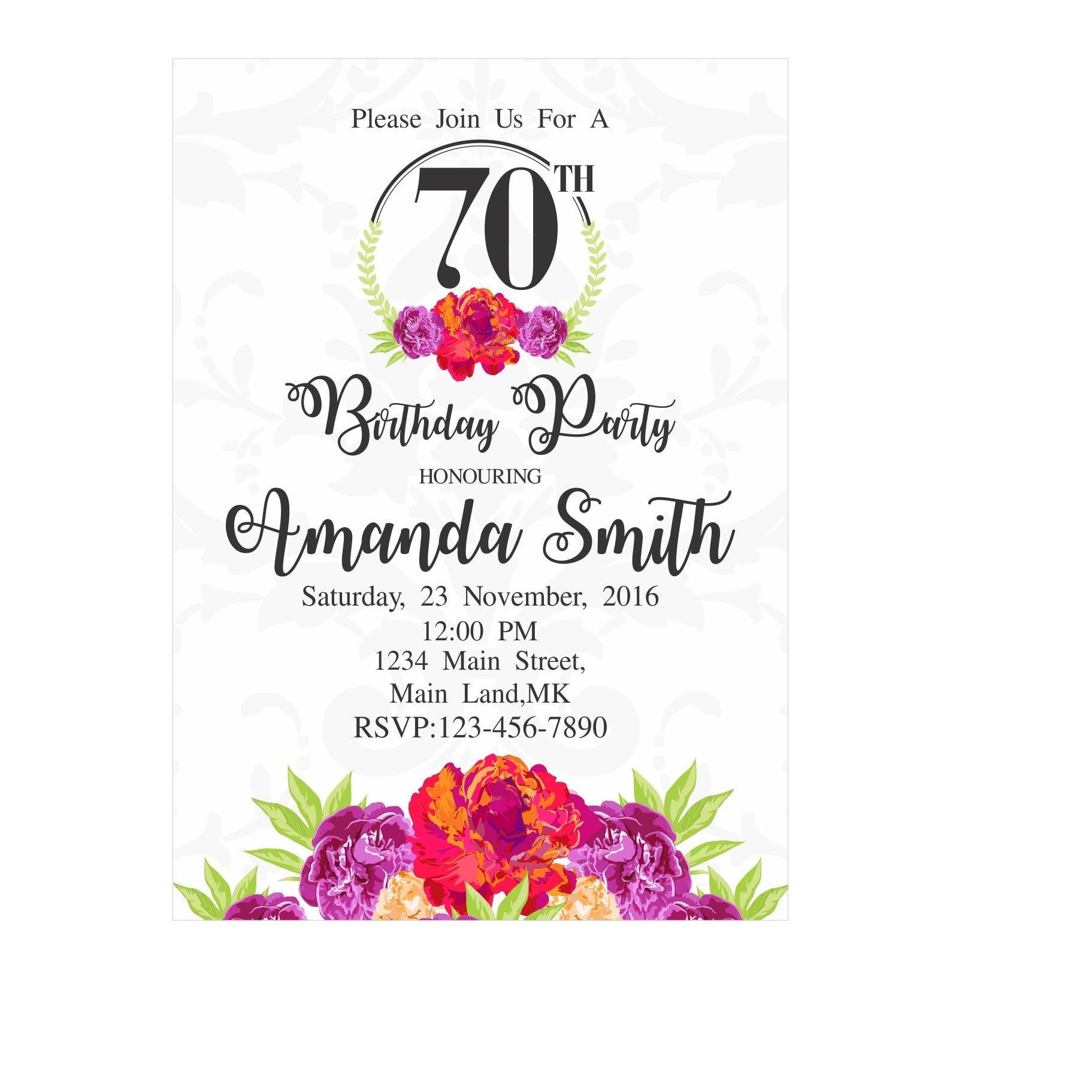 70th Birthday Theme E-Invitations ALL PARTY SUPPLIES Pretty UR Party