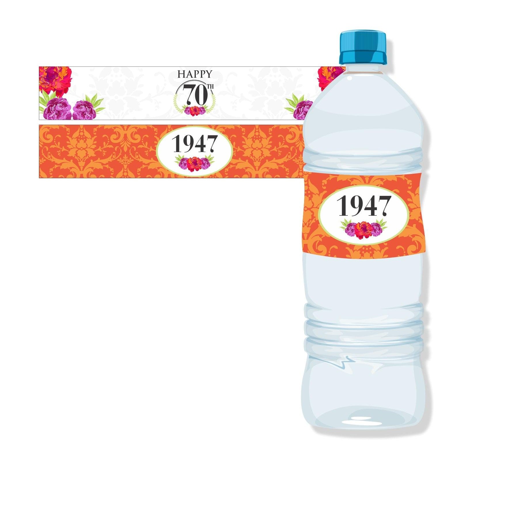 70th Birthday Theme Water Bottle Labels THEME PARTIES Pretty UR Party