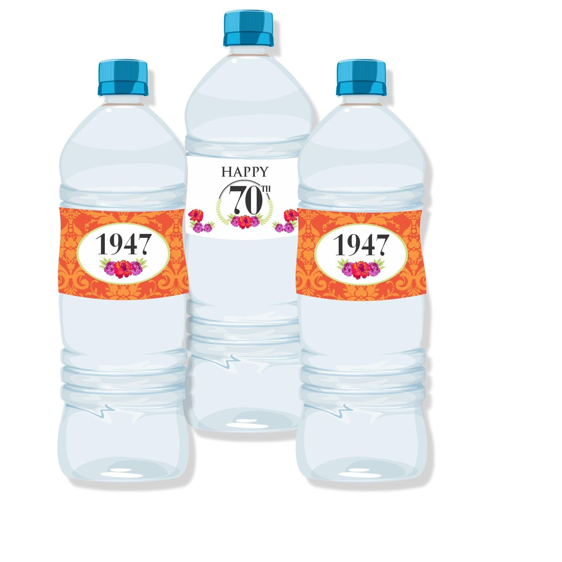 70th Birthday Theme Water Bottle Labels THEME PARTIES Pretty UR Party