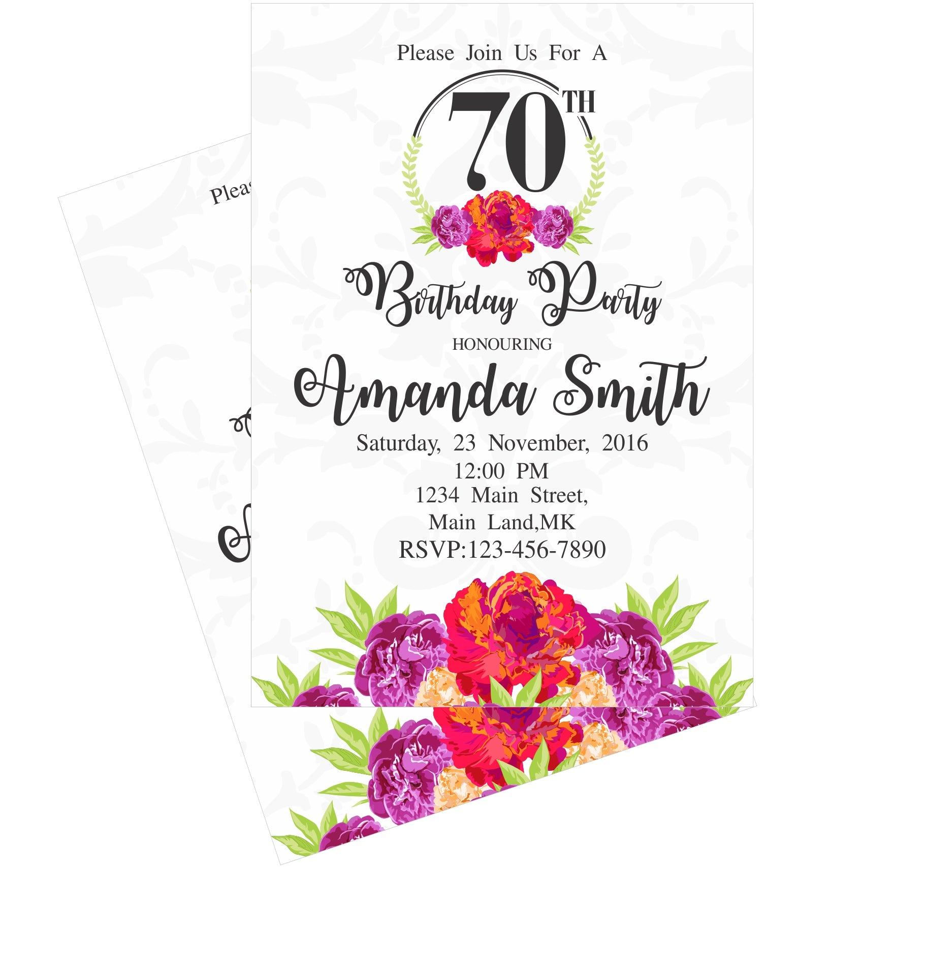70th Birthday Theme E-Invitations ALL PARTY SUPPLIES Pretty UR Party