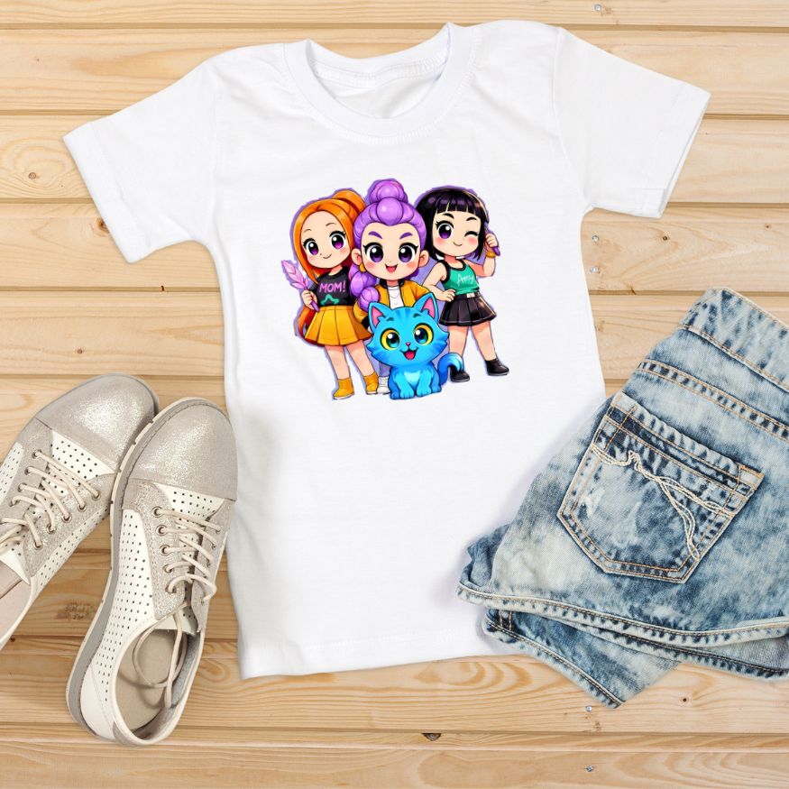 Cute K-pop Demon Hunters themed T-shirt - White Cute K-pop Demon Hunters themed T-shirt - White
