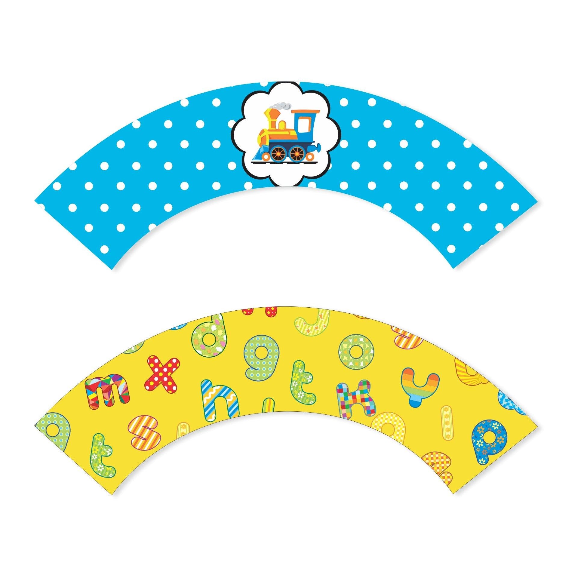 Alphabets and Train theme Cupcake Wrappers THEME PARTIES Pretty UR Party