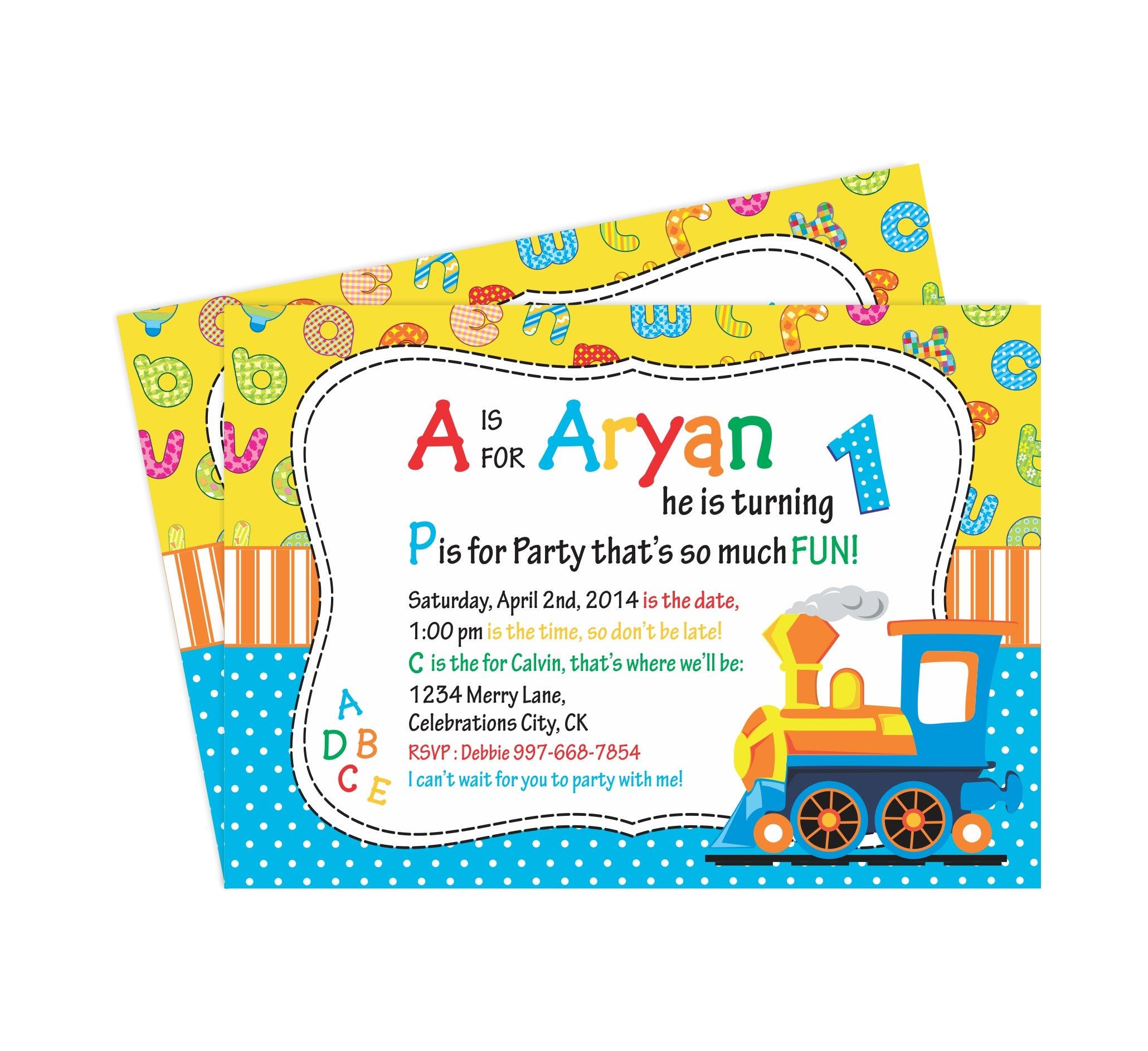 Alphabets and Train theme Invitations THEME PARTIES Pretty UR Party