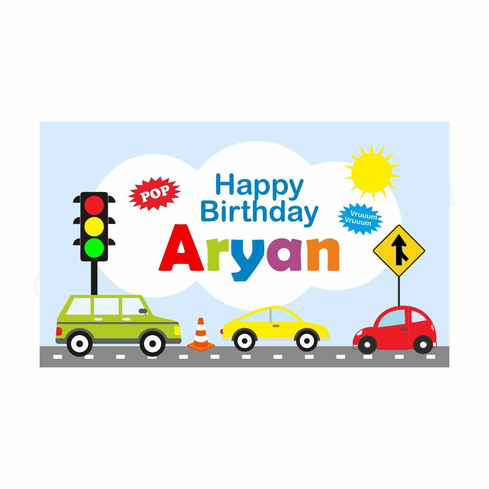 Colorful Cars Theme Backdrop PERSONALISED Pretty UR Party