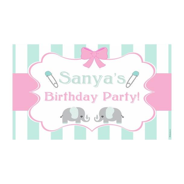 Elephant Birthday Theme Backdrop PERSONALISED Pretty UR Party
