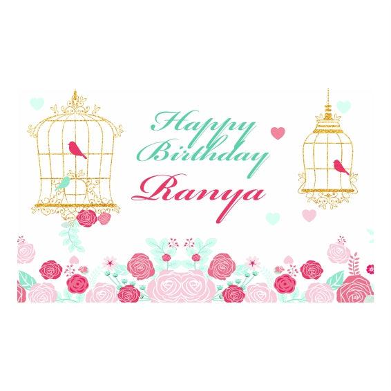 Mint and Pink Floral 1st Birthday Theme Backdrop PERSONALISED Pretty UR Party