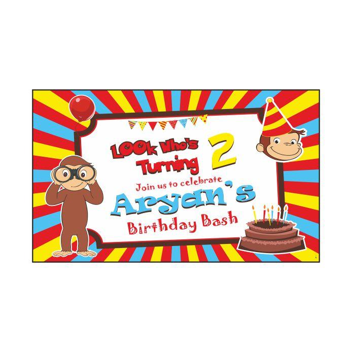 Curious George Theme Backdrop PERSONALISED Pretty UR Party