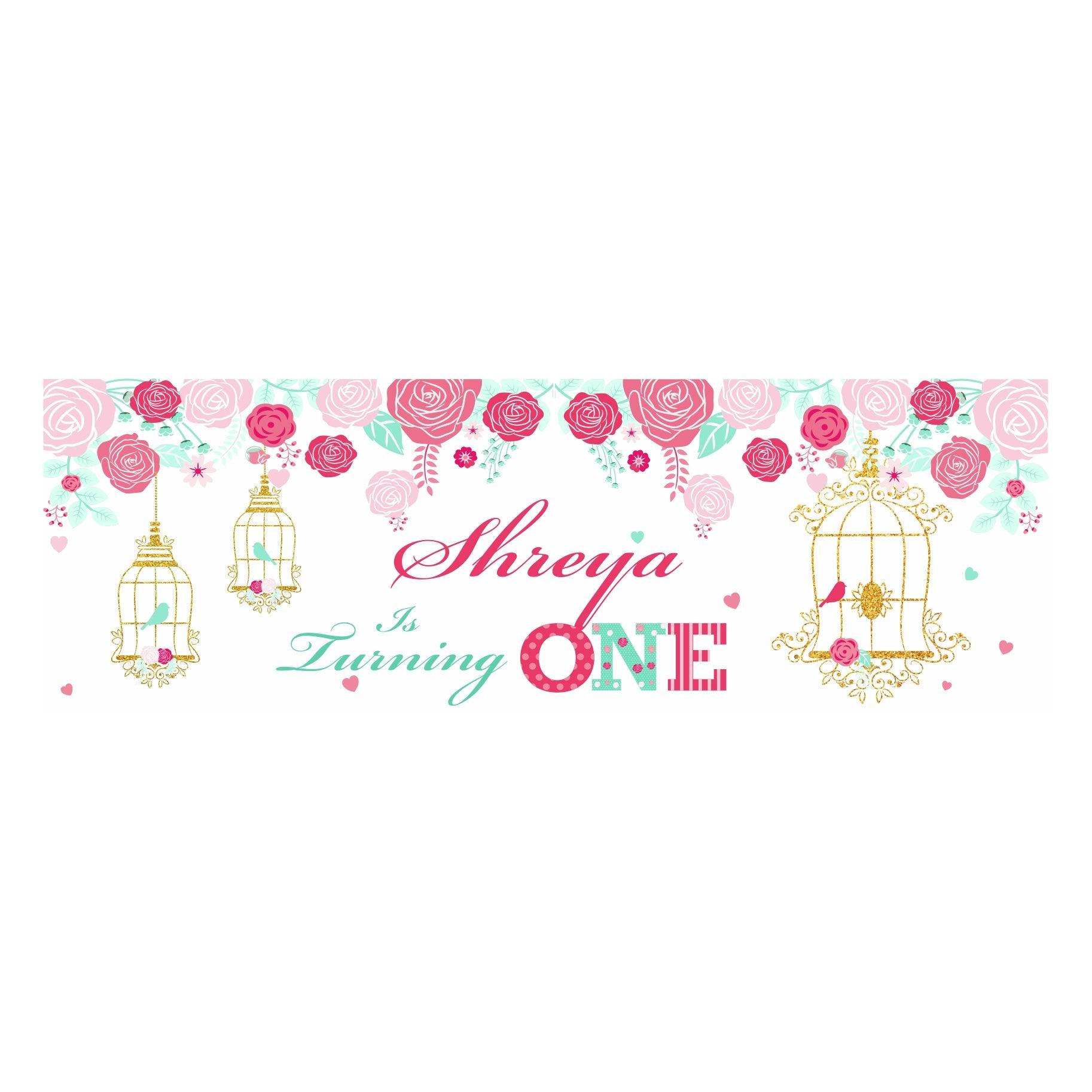 Personalized Mint and Pink Floral 1st Birthday Theme Banner 30in ALL PARTY SUPPLIES Pretty UR Party
