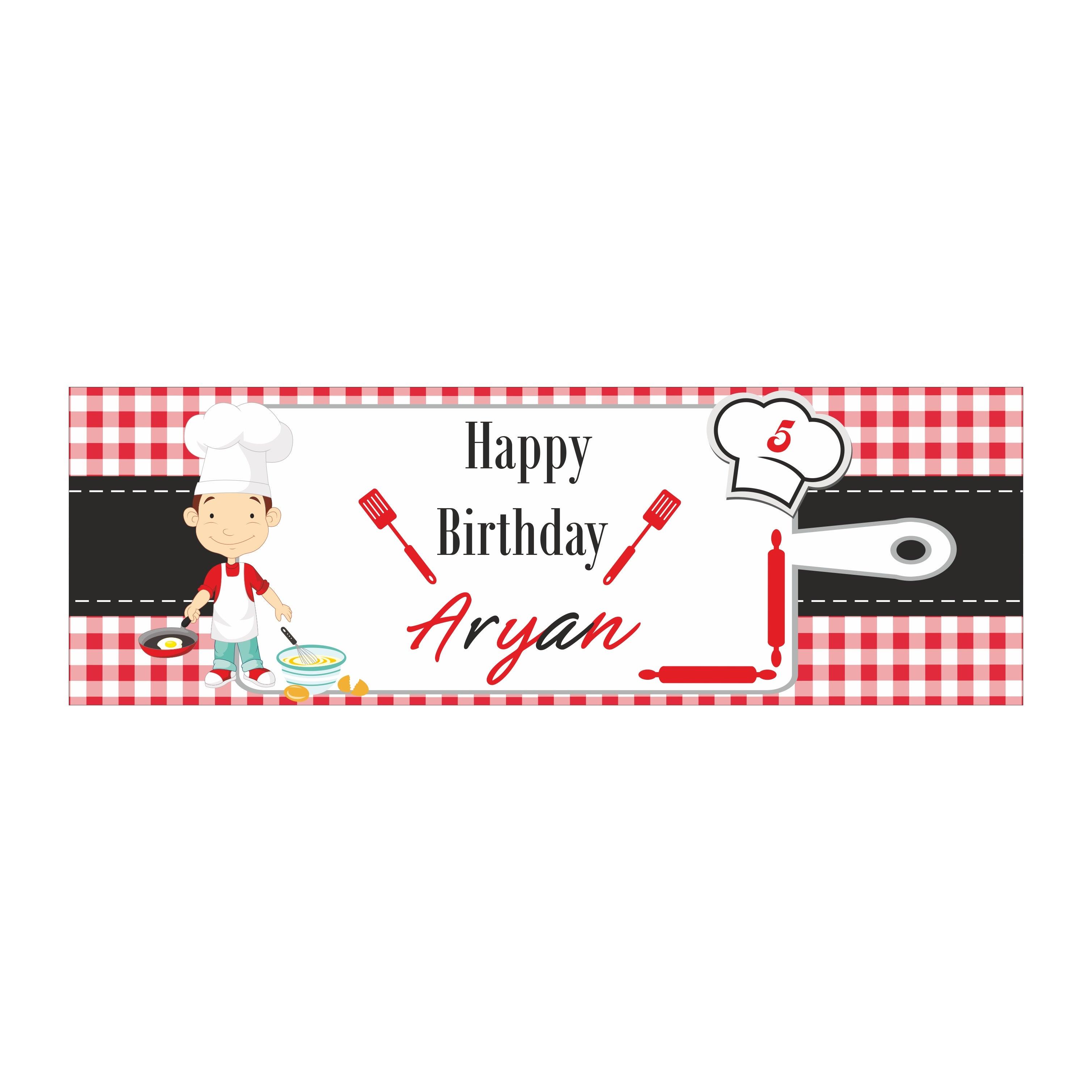 Personalized Little Chef Red Birthday Banner 30in ALL PARTY SUPPLIES Pretty UR Party